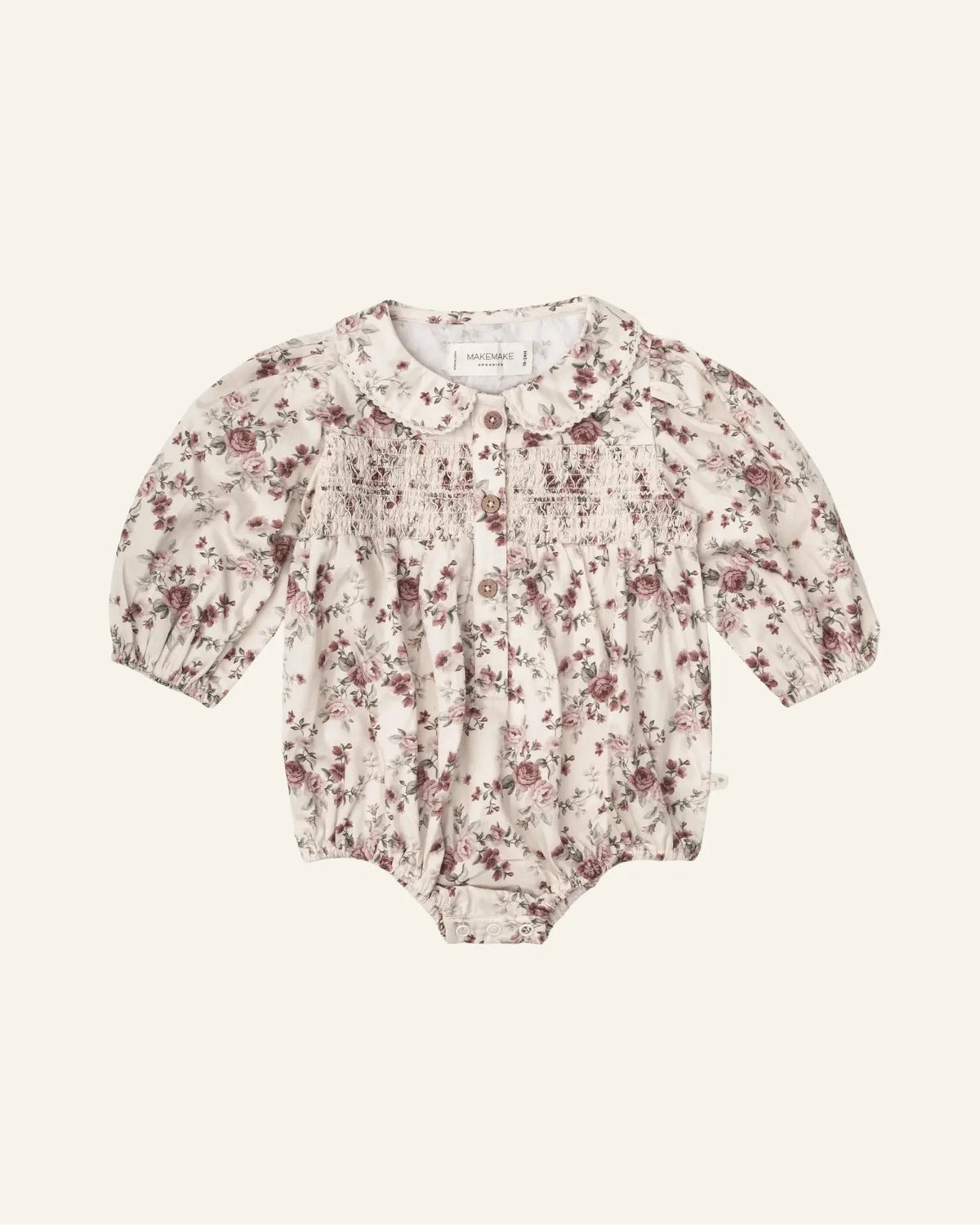 MakeMake Organics Smocked Bubble Romper || Wildrose