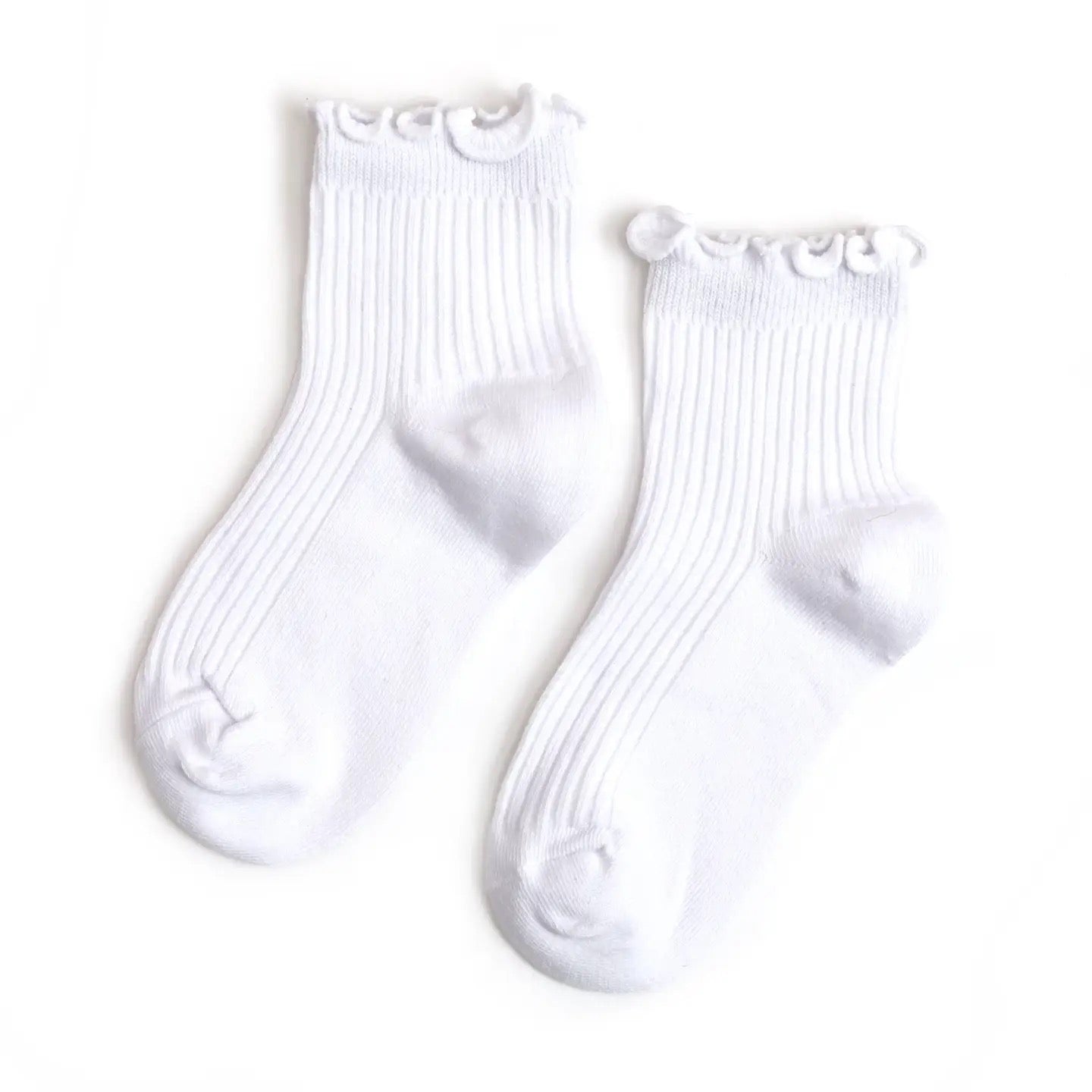 Little Stocking Co Ribbed Lettuce Trim Midi Socks || White