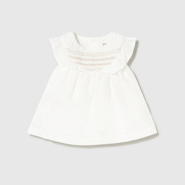 Mayoral Baby Girl Smocked Dress || Cream