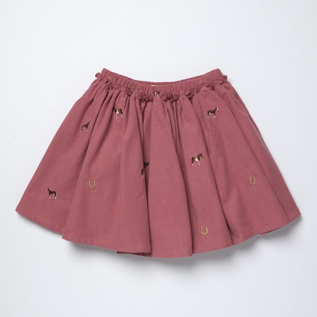 Pink Chicken Girls Gianna Corduroy Skirt || Horse Embroidery