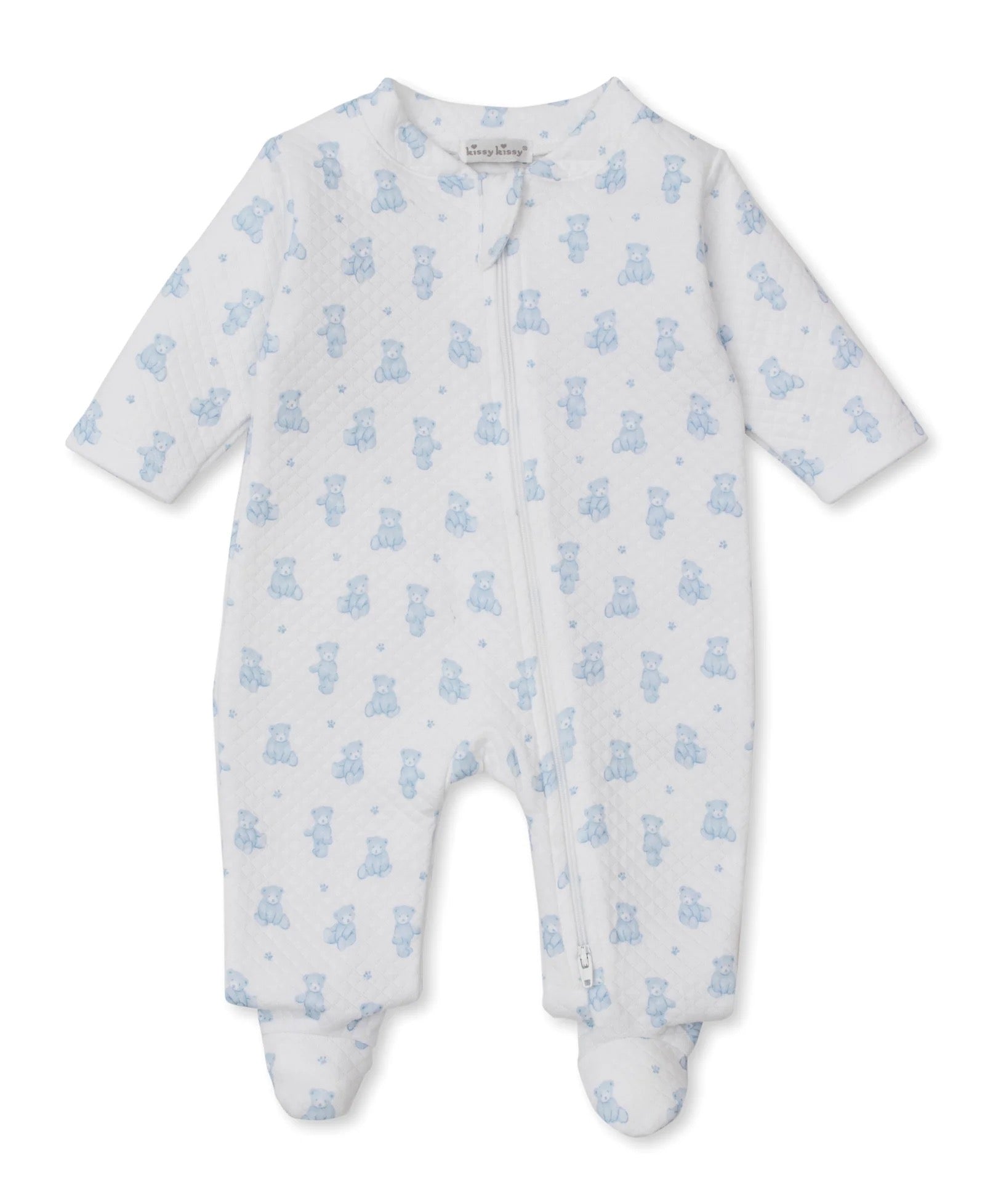 Teddy Bear Time Blue Jacquard Zip Footie