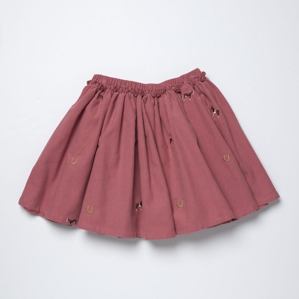 Pink Chicken Girls Gianna Corduroy Skirt || Horse Embroidery
