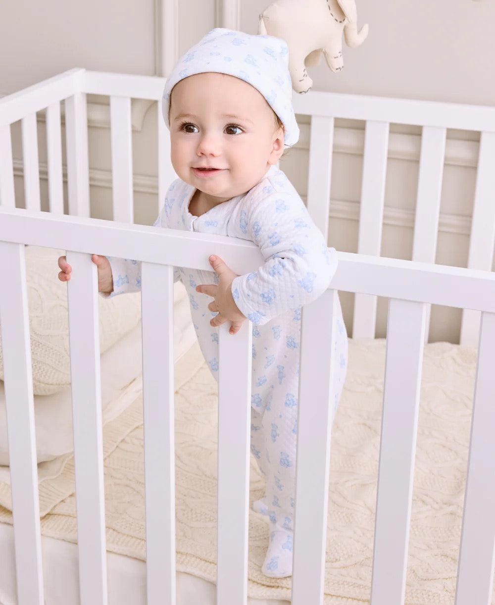 Teddy Bear Time Blue Jacquard Zip Footie