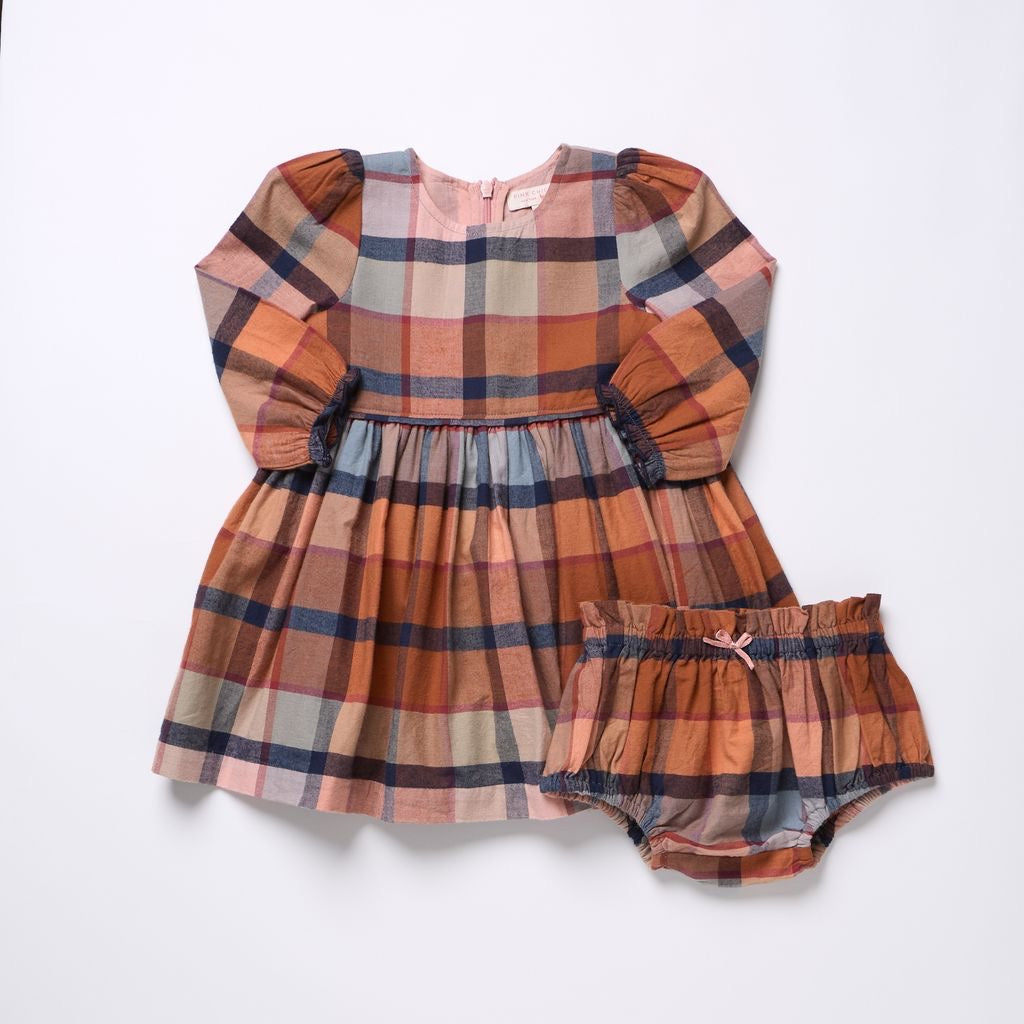 Pink Chicken Baby Girls Mae Dress Set || Hayride Plaid
