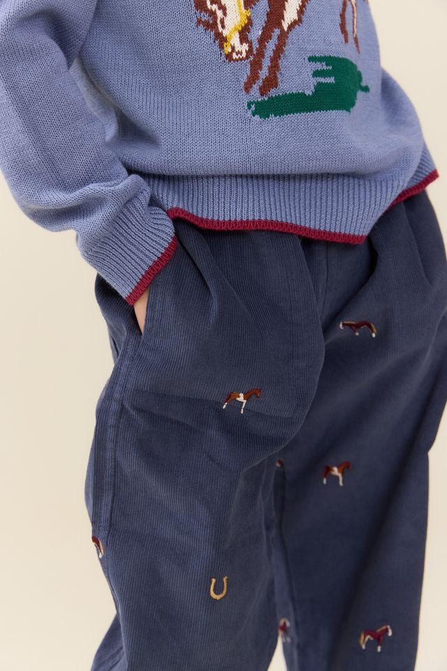 Blue Rooster Boys Corduroy Pant || Horse Embroidery