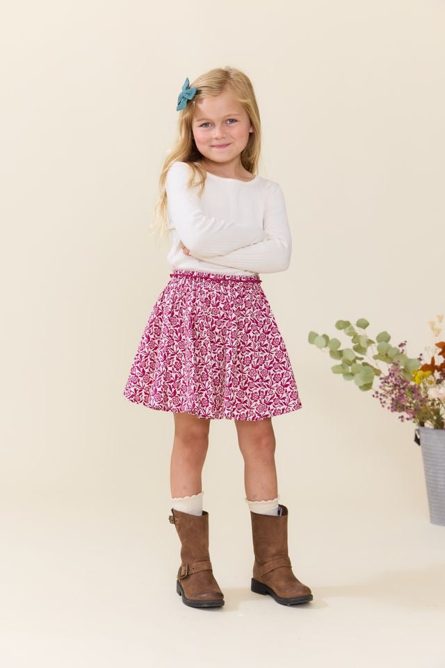 Pink Chicken Girls Gianna Skirt || Burgundy Climbing Floral