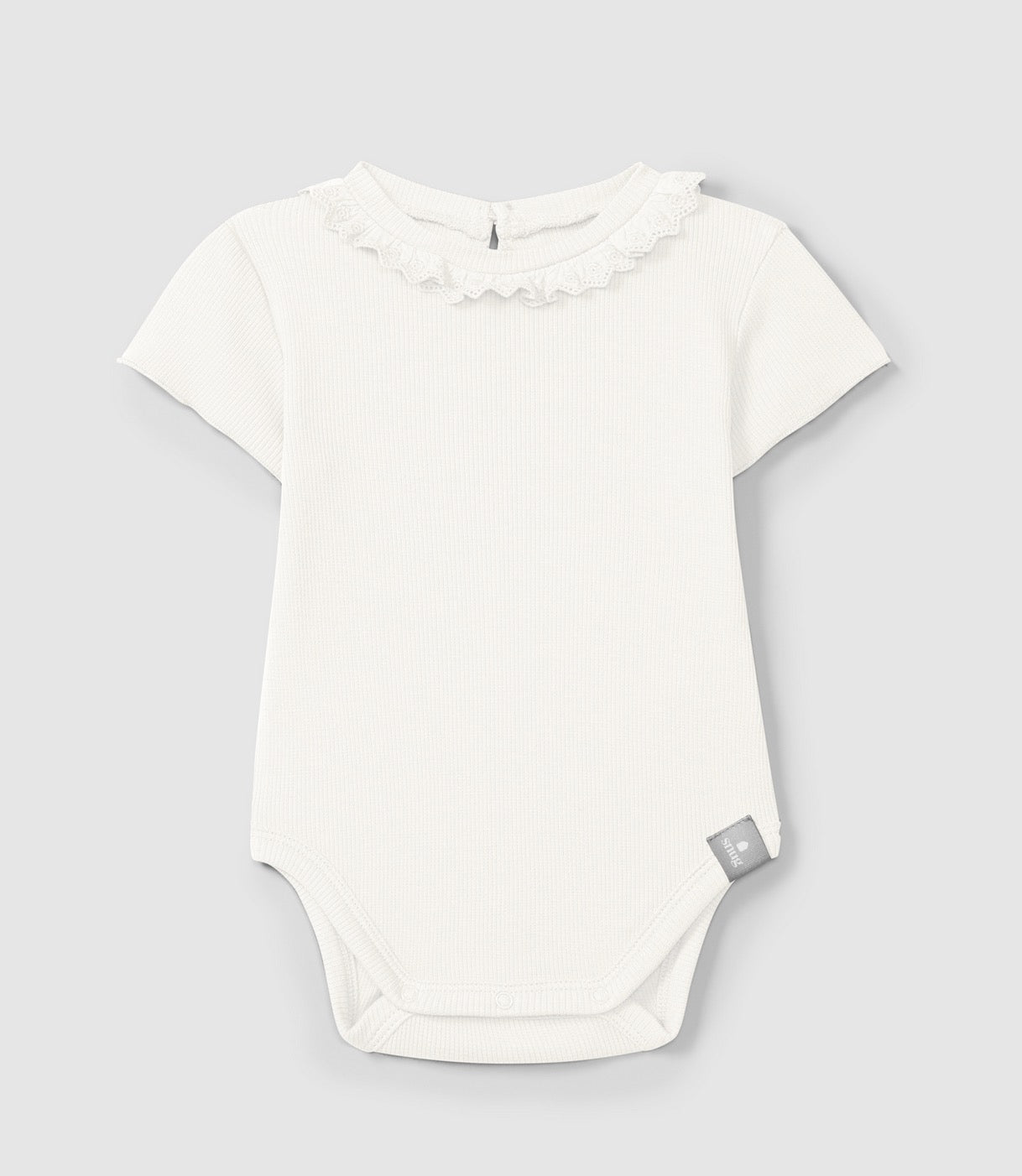 Snug Ribbed Body Suit with Embroidered Collar || Creamy White