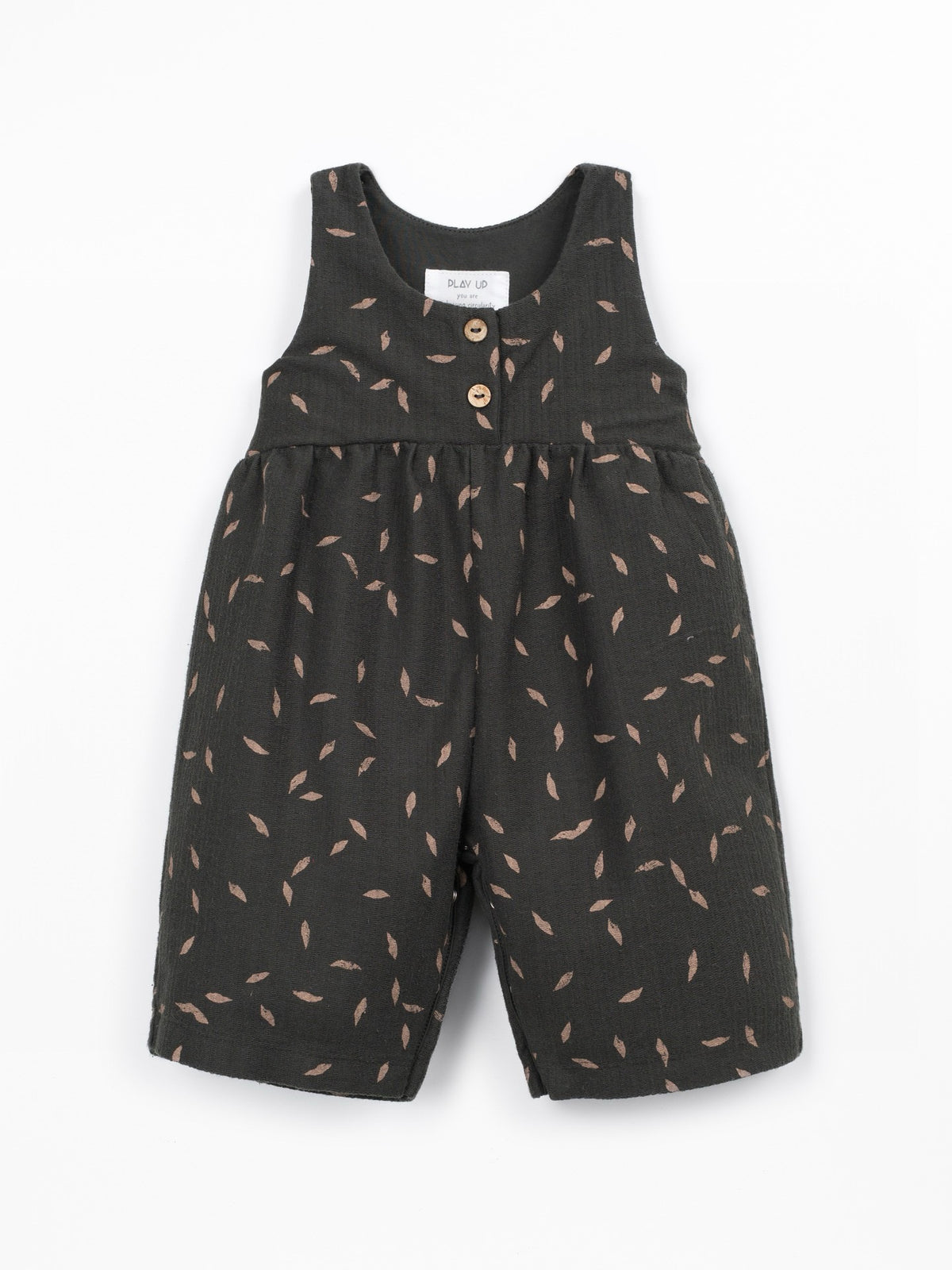 Play Up Cotton Sleeveless Jumpsuit || Dark Gray Leaf Print