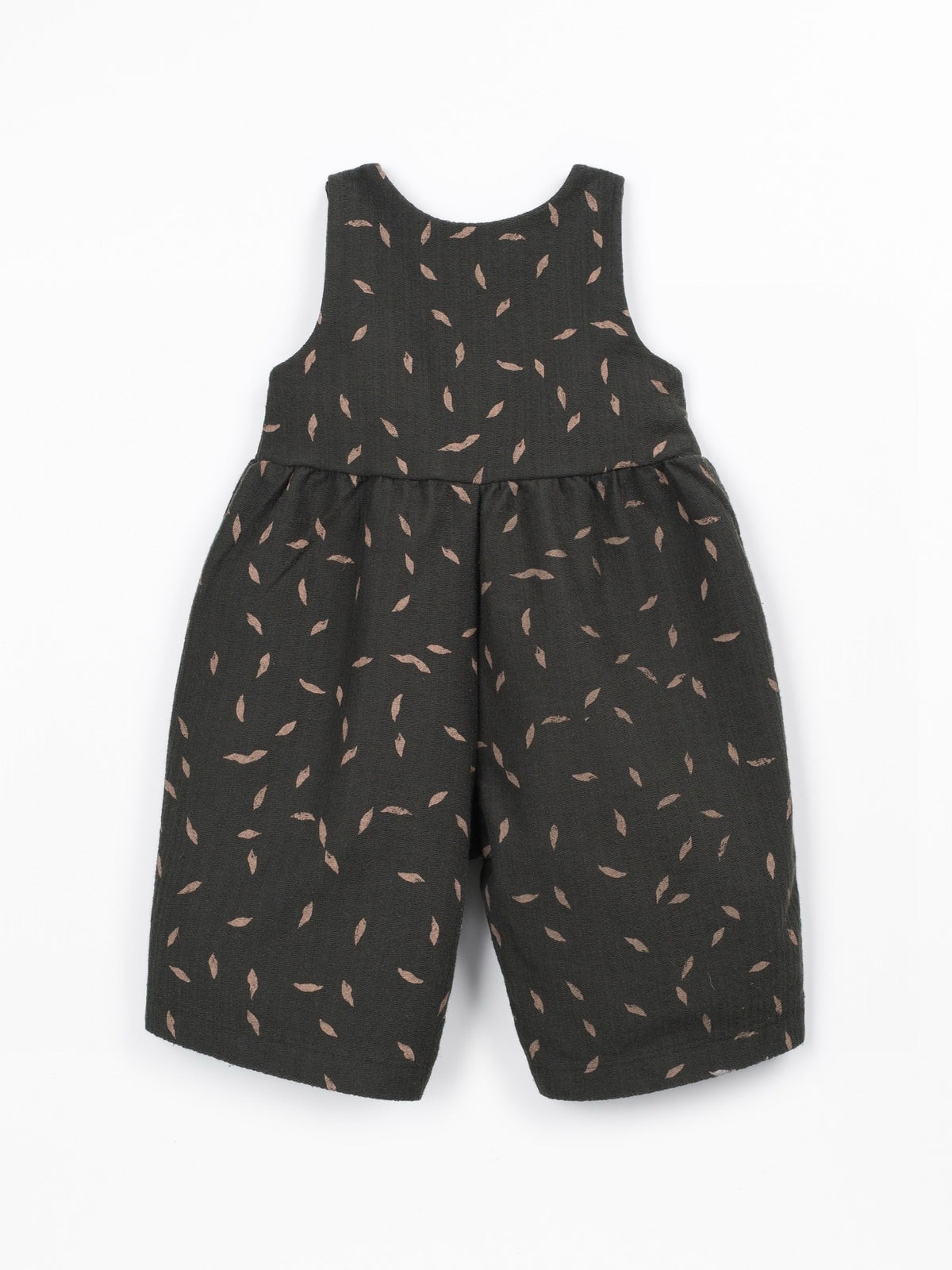Play Up Cotton Sleeveless Jumpsuit || Dark Gray Leaf Print
