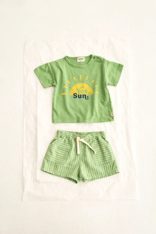 Striped Linen-look Baby Shorts || Green