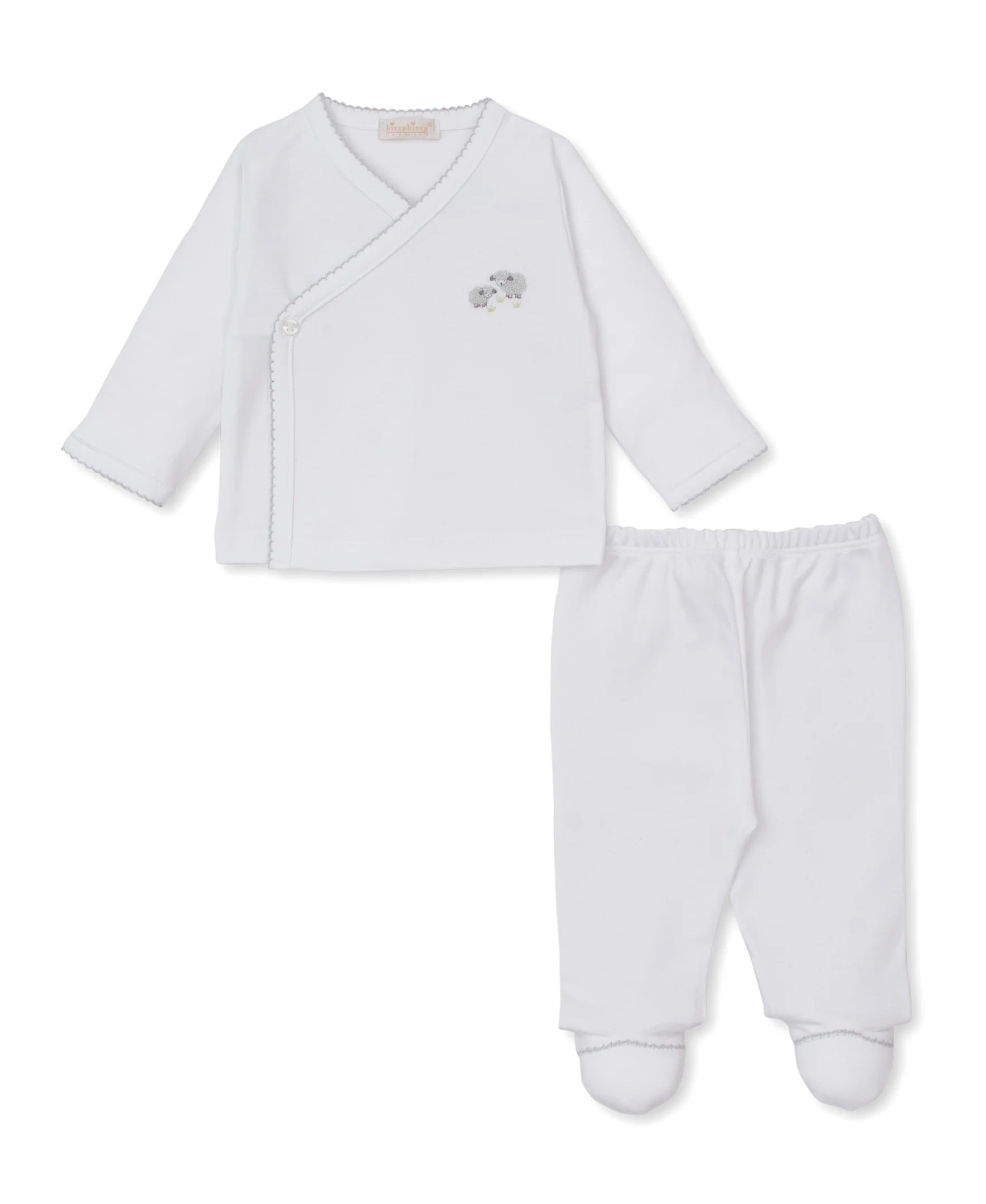 Kissy Kissy Hand Embroidered Two-Piece Pant Set || Silver Sheep