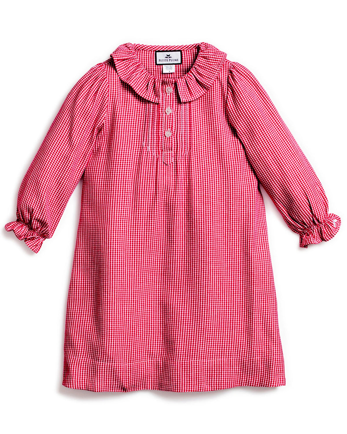 Petite Plume Girl's Flannel Victoria Nightgown || Red Mini Gingham