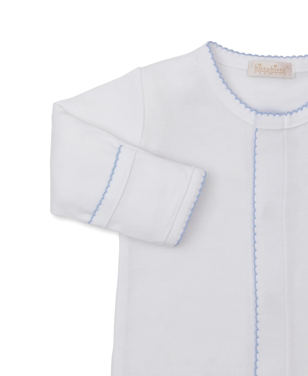 Kissy Kissy Hand Embroidered Footed Pant Set || Blue/White