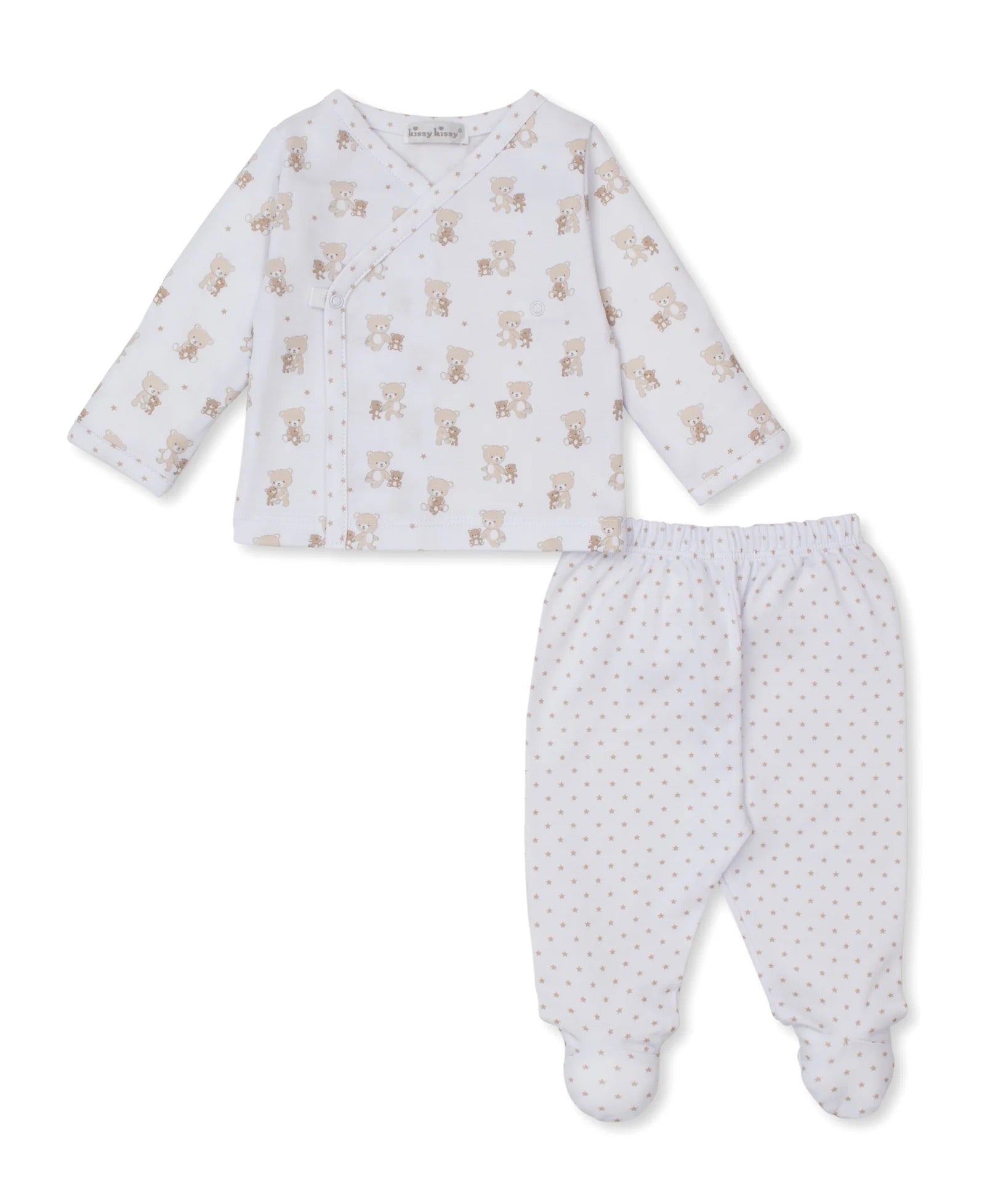 Kissy Kissy Teddy Bear Love Footed Pant Set || Tan/Stars