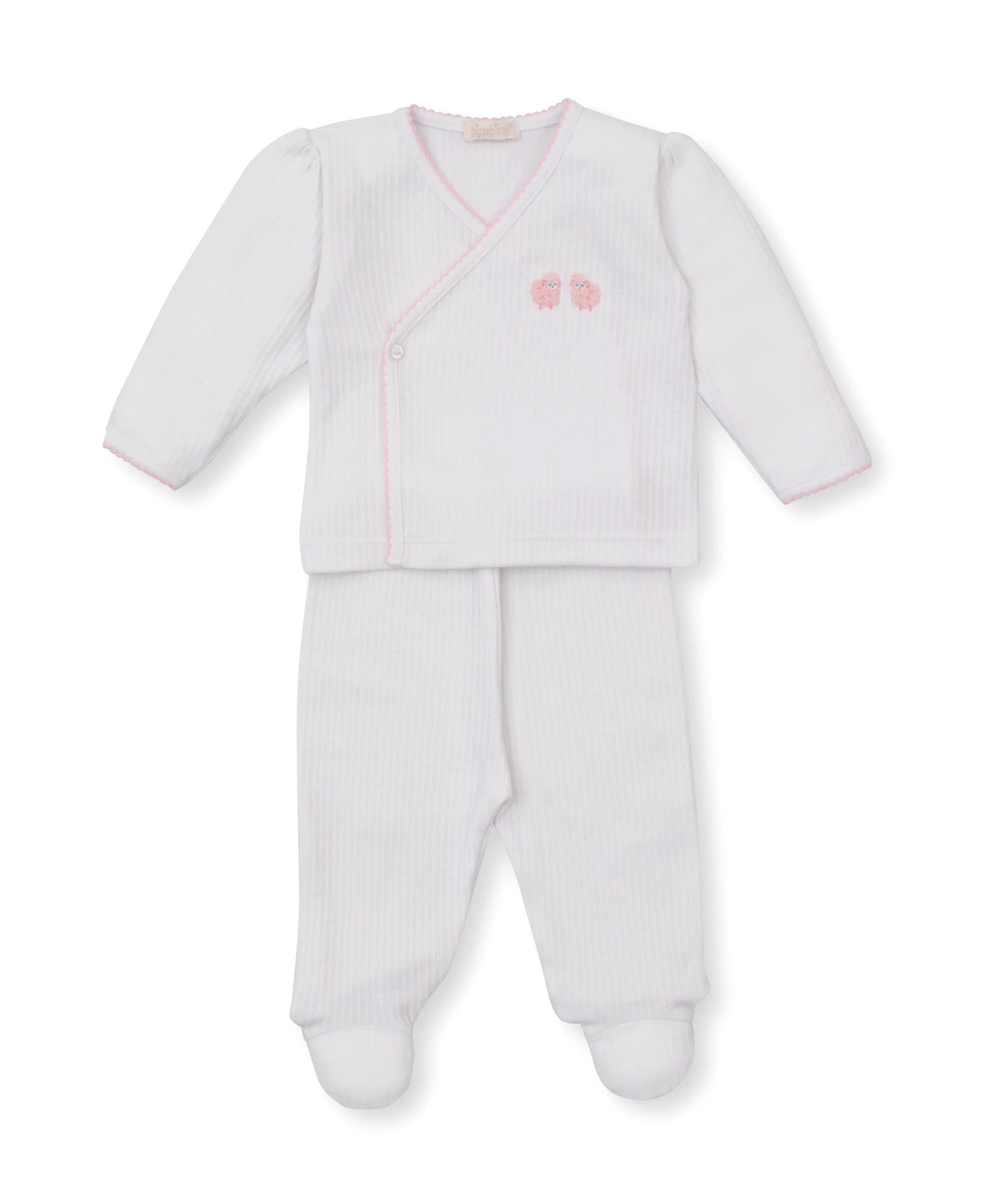 Kissy KissyHand Embroidered Footed Pant Set || Pink Sheep