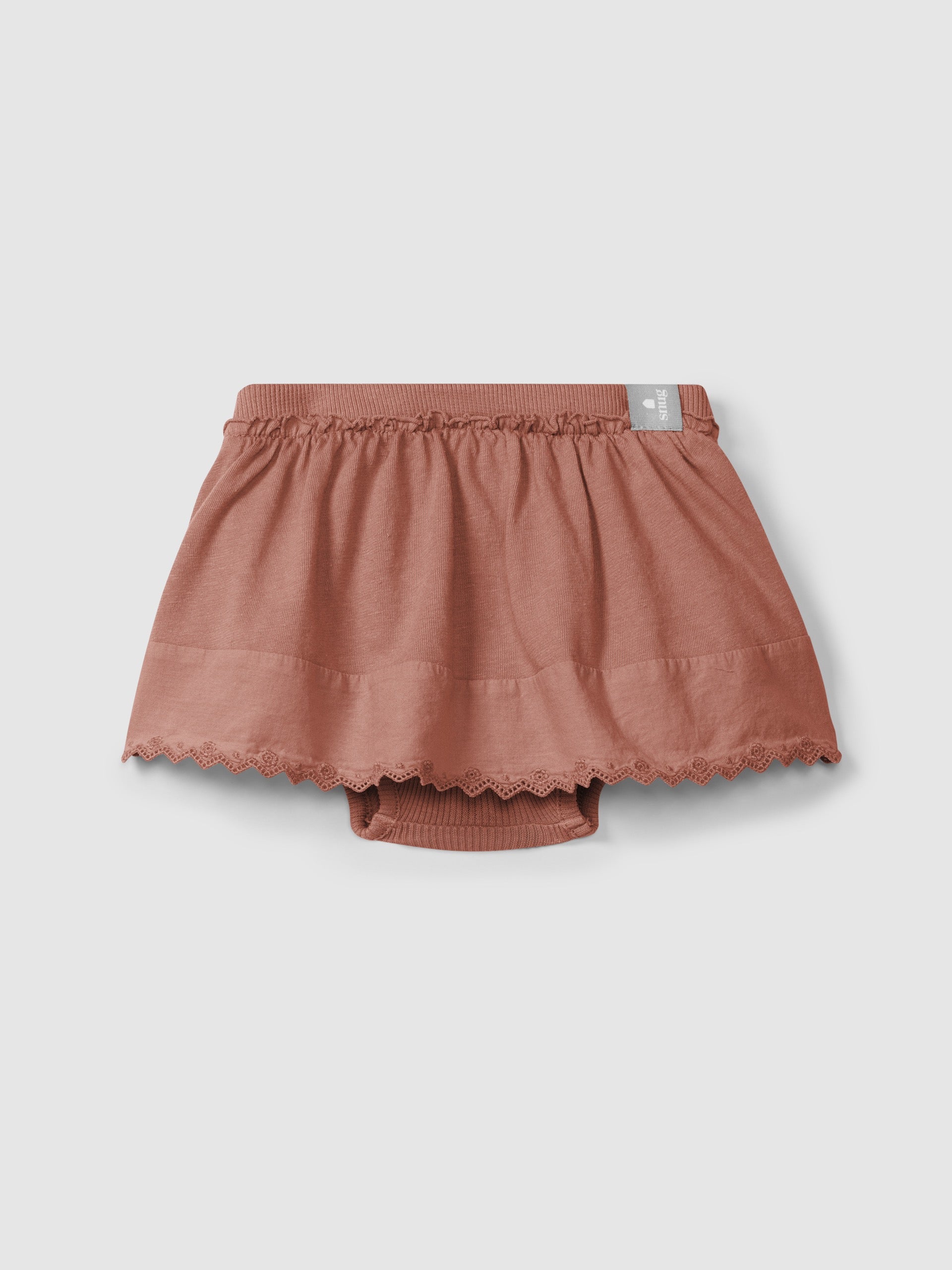 Snug Cotton Jersey Skort with Embriodered Detail || Terracotta