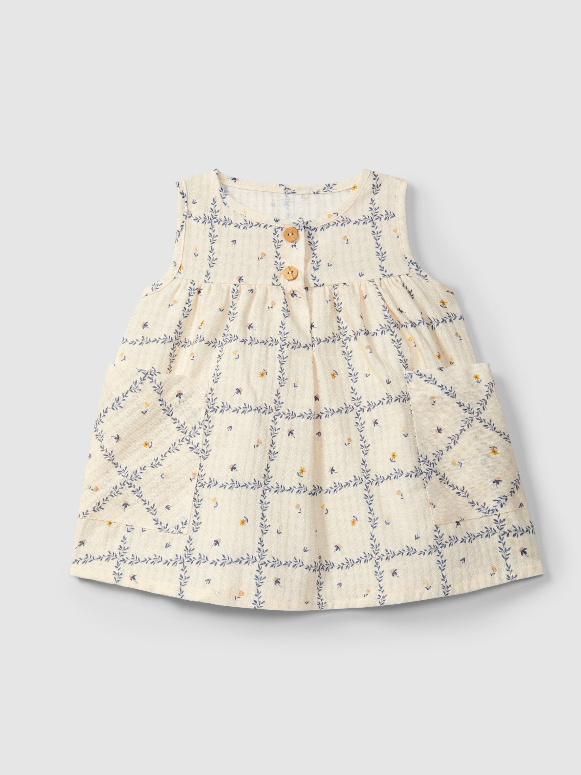 Snug Cotton Printed Dress || Indigo Tile