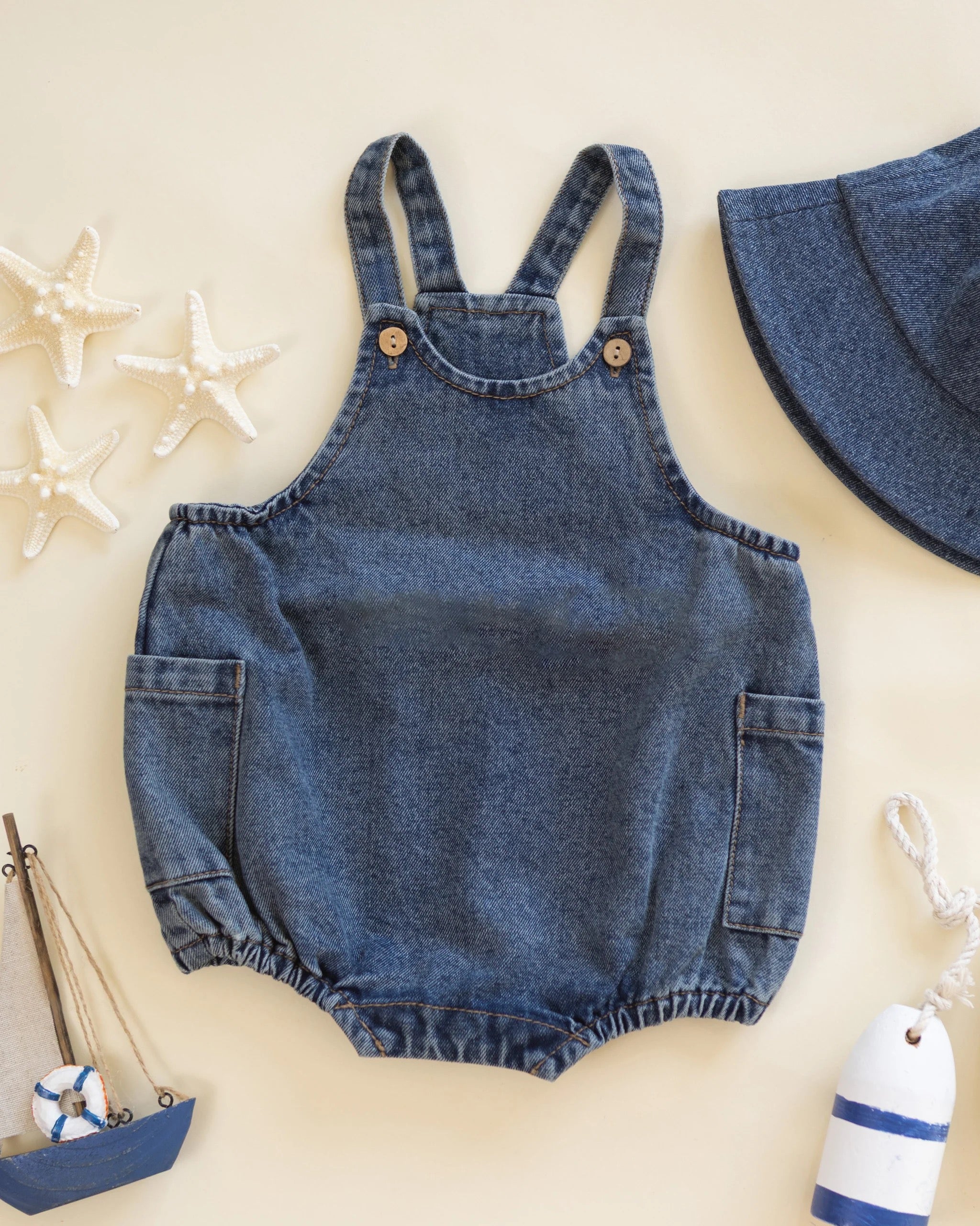 Rylee + Cru Lou Denim Romper || Navy