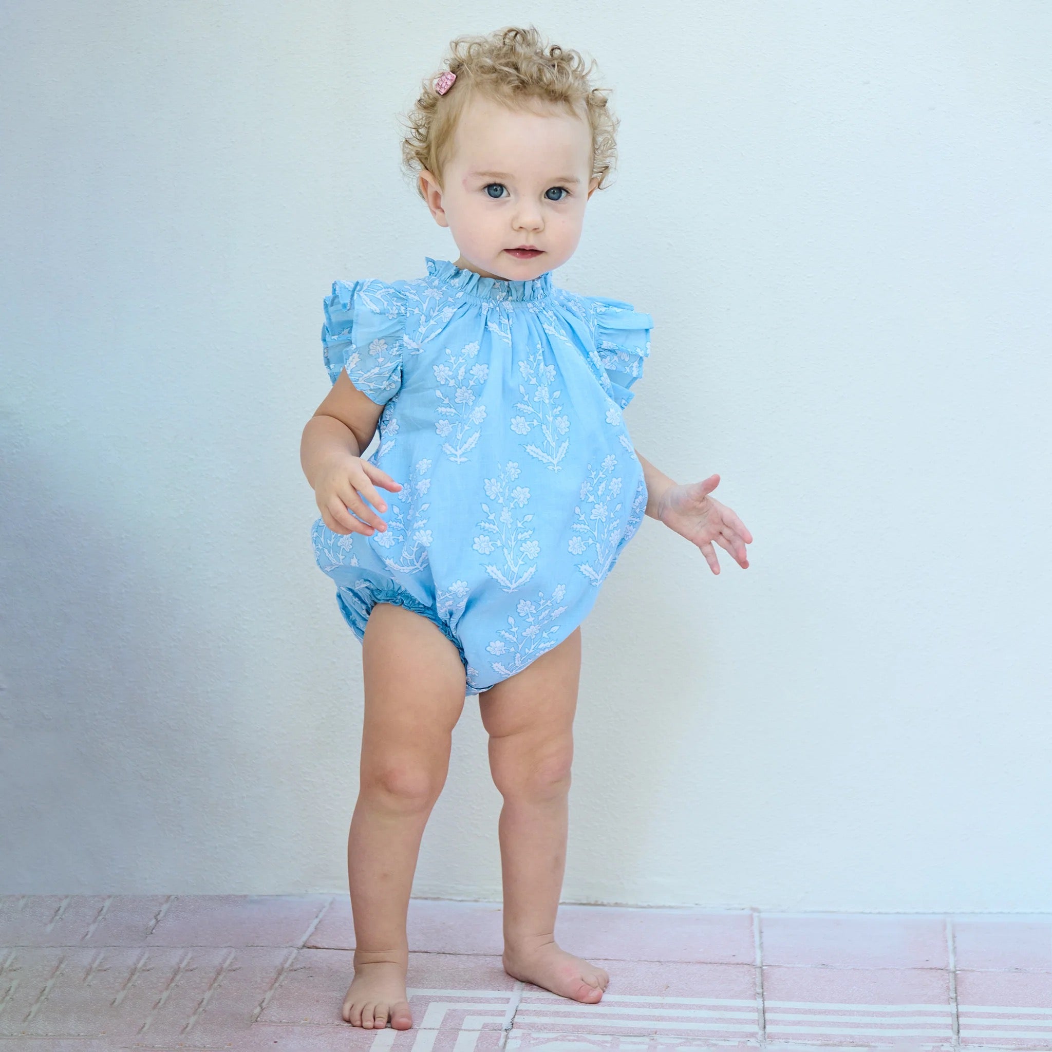 Pink Chicken Baby Girls Harper Bubble || Blue Dewdrop