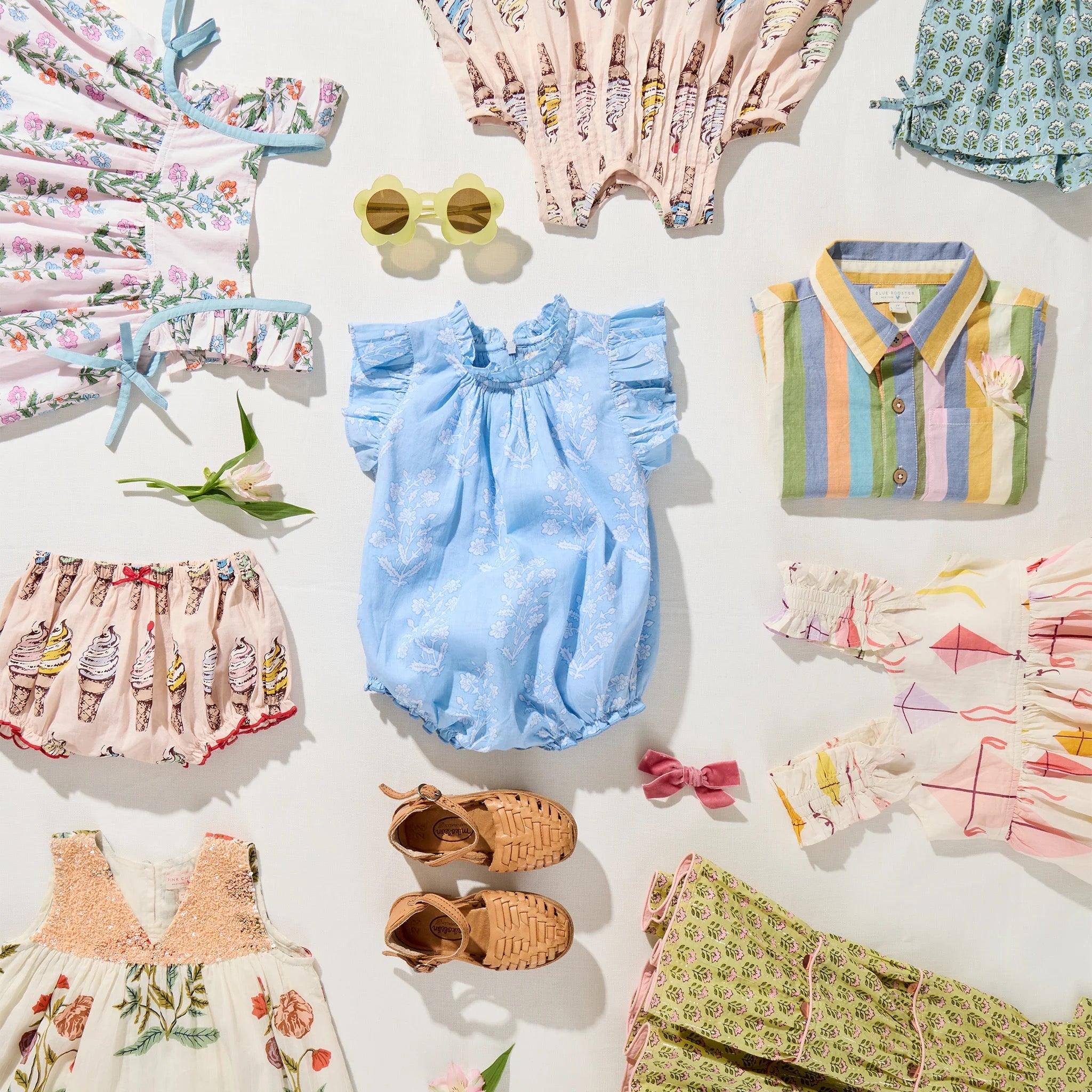 Pink Chicken Baby Girls Harper Bubble || Blue Dewdrop