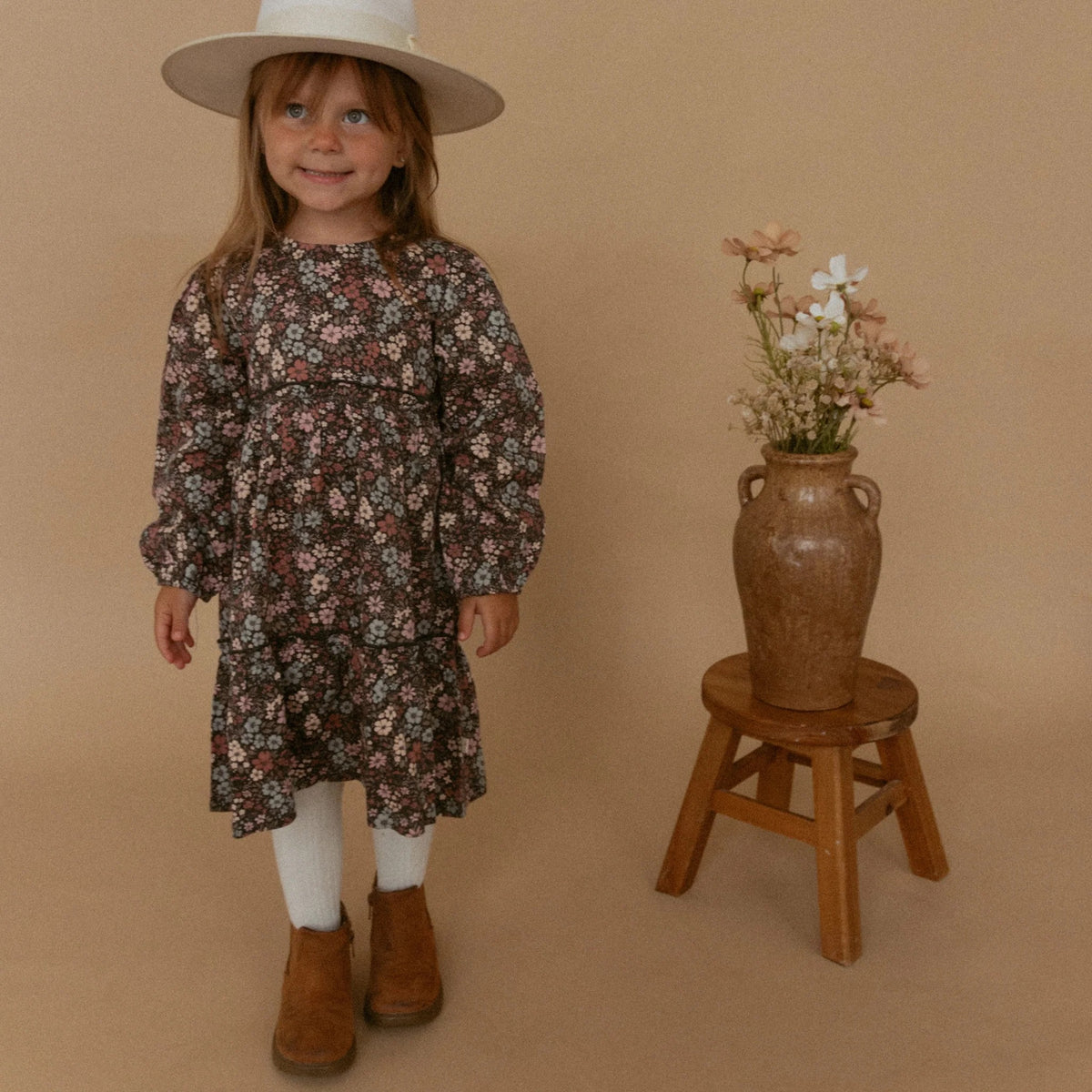 Organic Long Sleeved Tiered Dress || Bohemian Floral