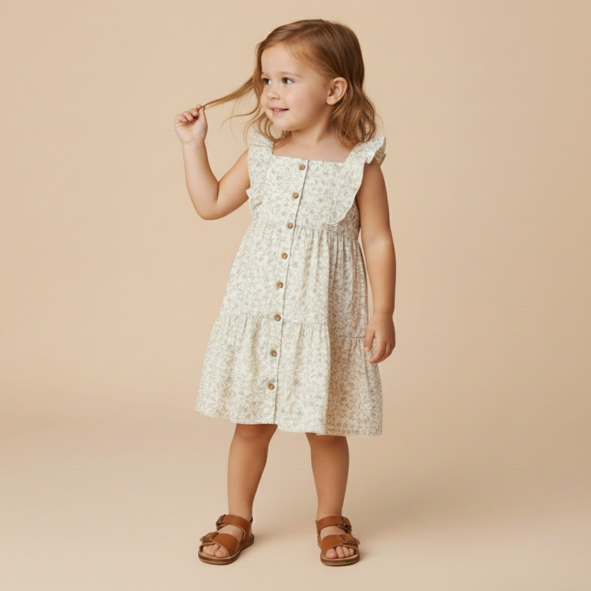 Make Make Organics Flutter Buttoned Tiered Dress || Bluebelle