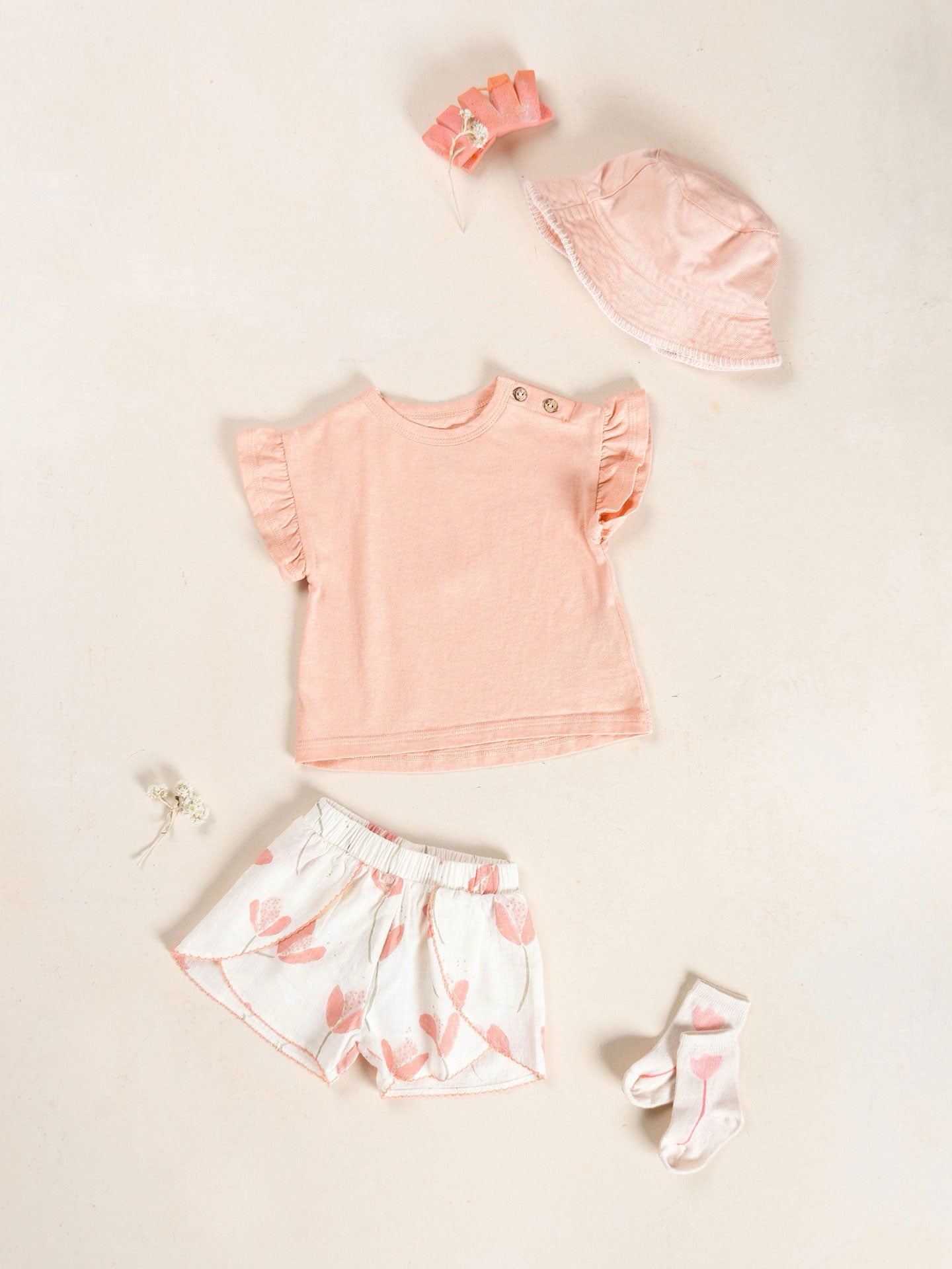 Play Up Ruffle Sleeve Cotton T-Shirt || Salmon