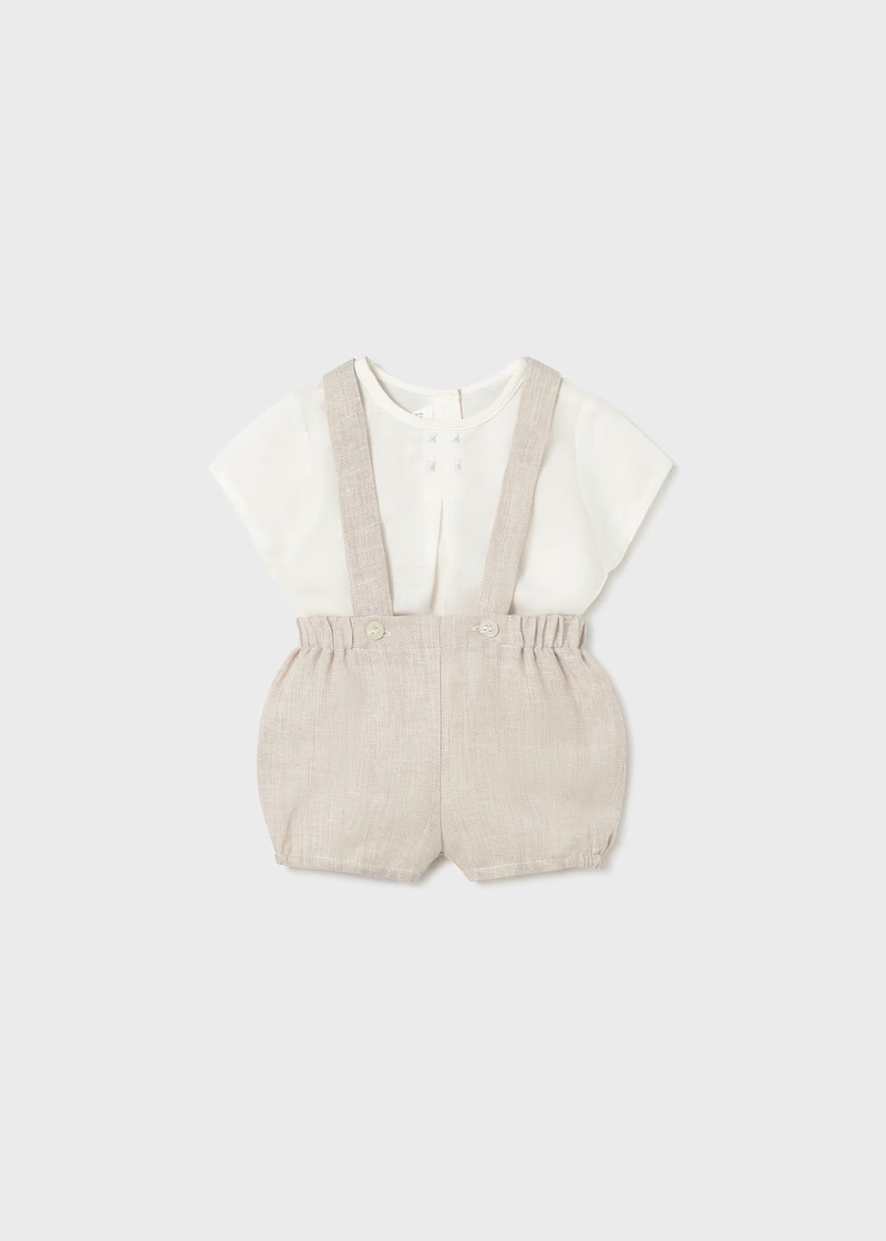 Mayoral Newborn Boy Suspender Shorts and Top Set || Wheat