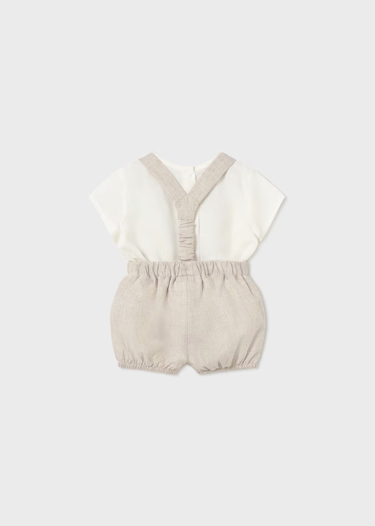 Mayoral Newborn Boy Suspender Shorts and Top Set || Wheat