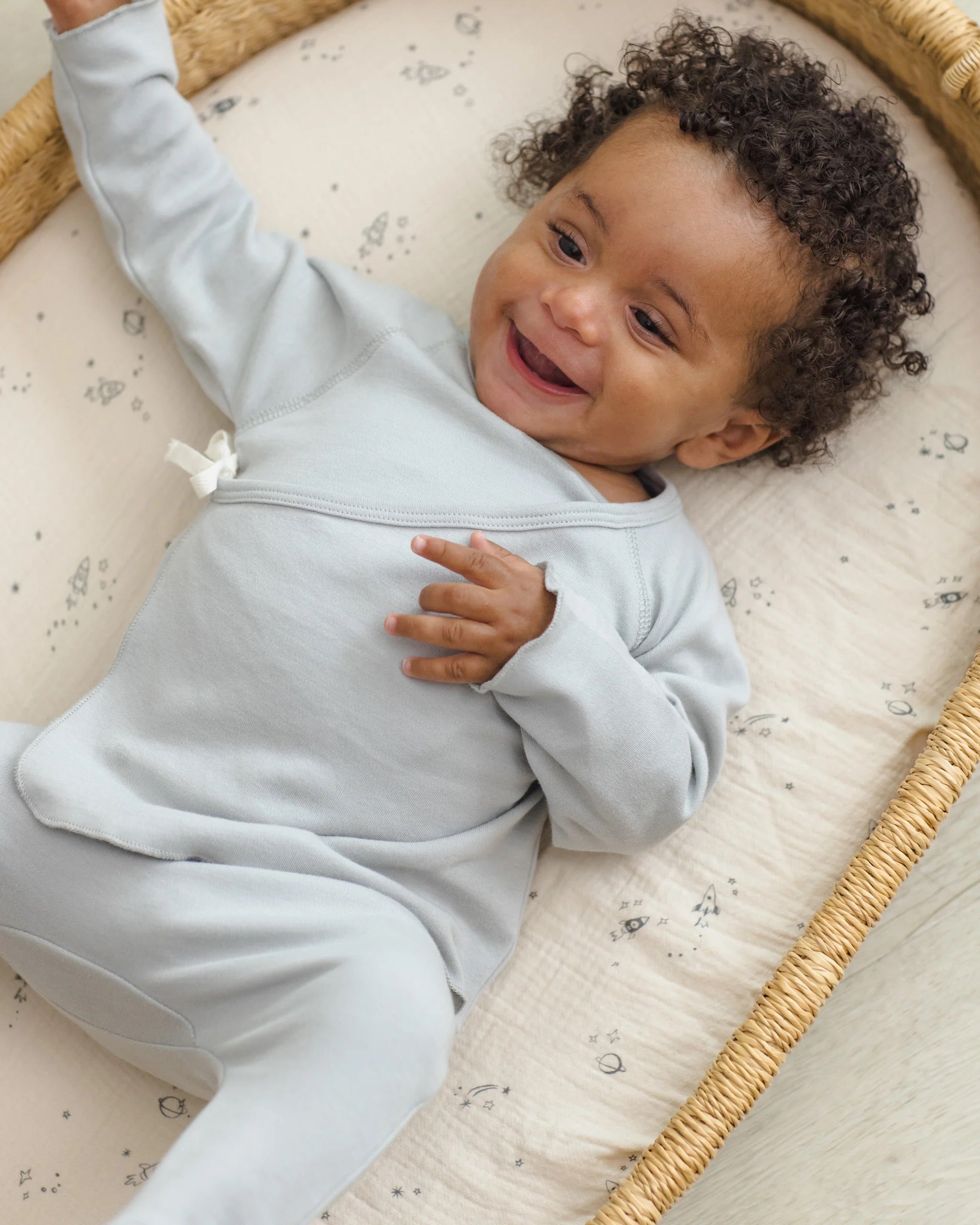 Quincy Mae Wrap Top + Footed Pant Set || Sky