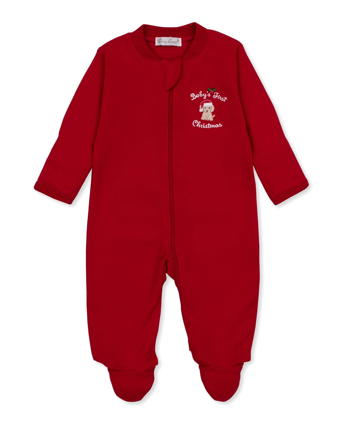 Kissy Kissy Baby's First Christmas Zip Footie || Red