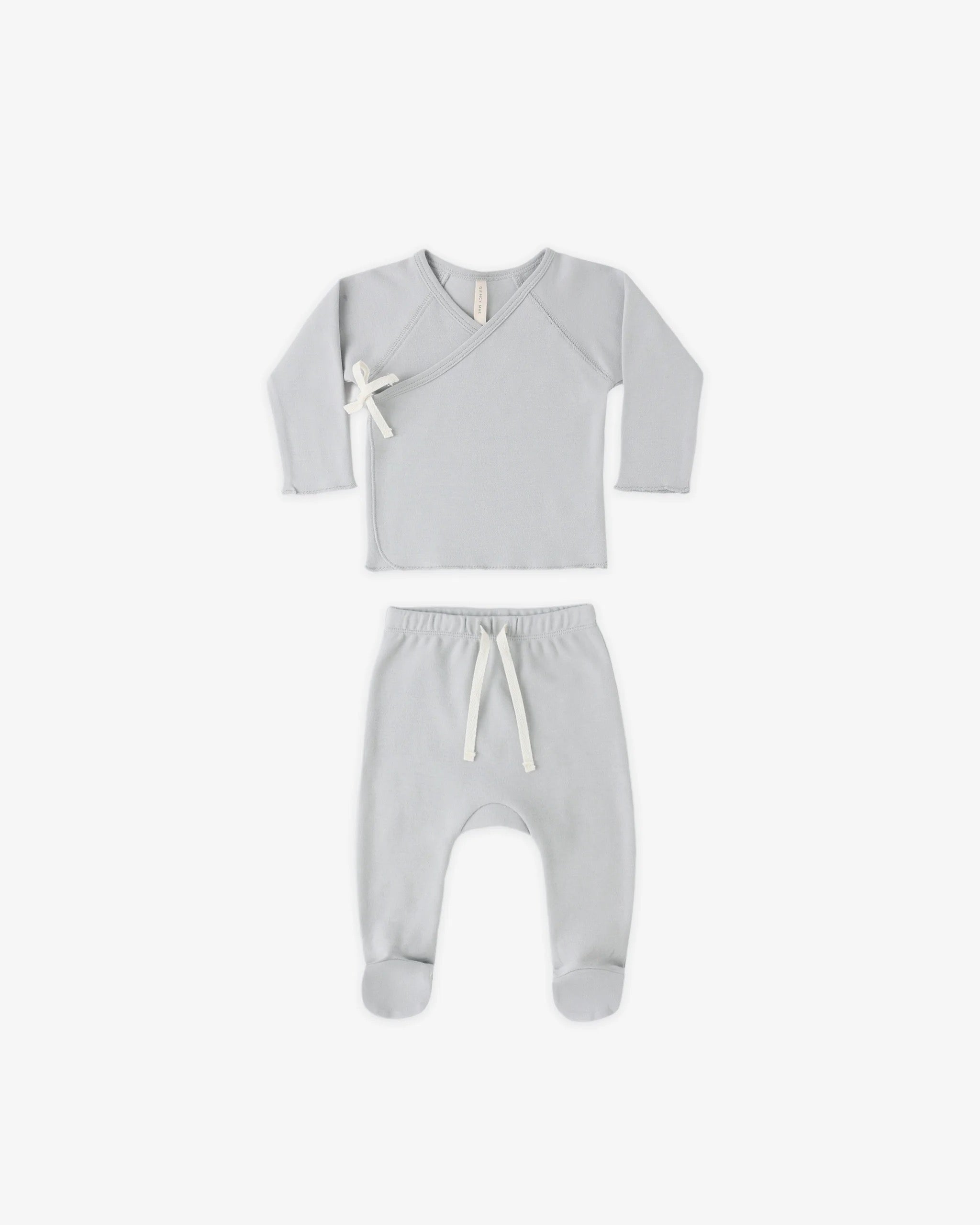 Quincy Mae Wrap Top + Footed Pant Set || Sky
