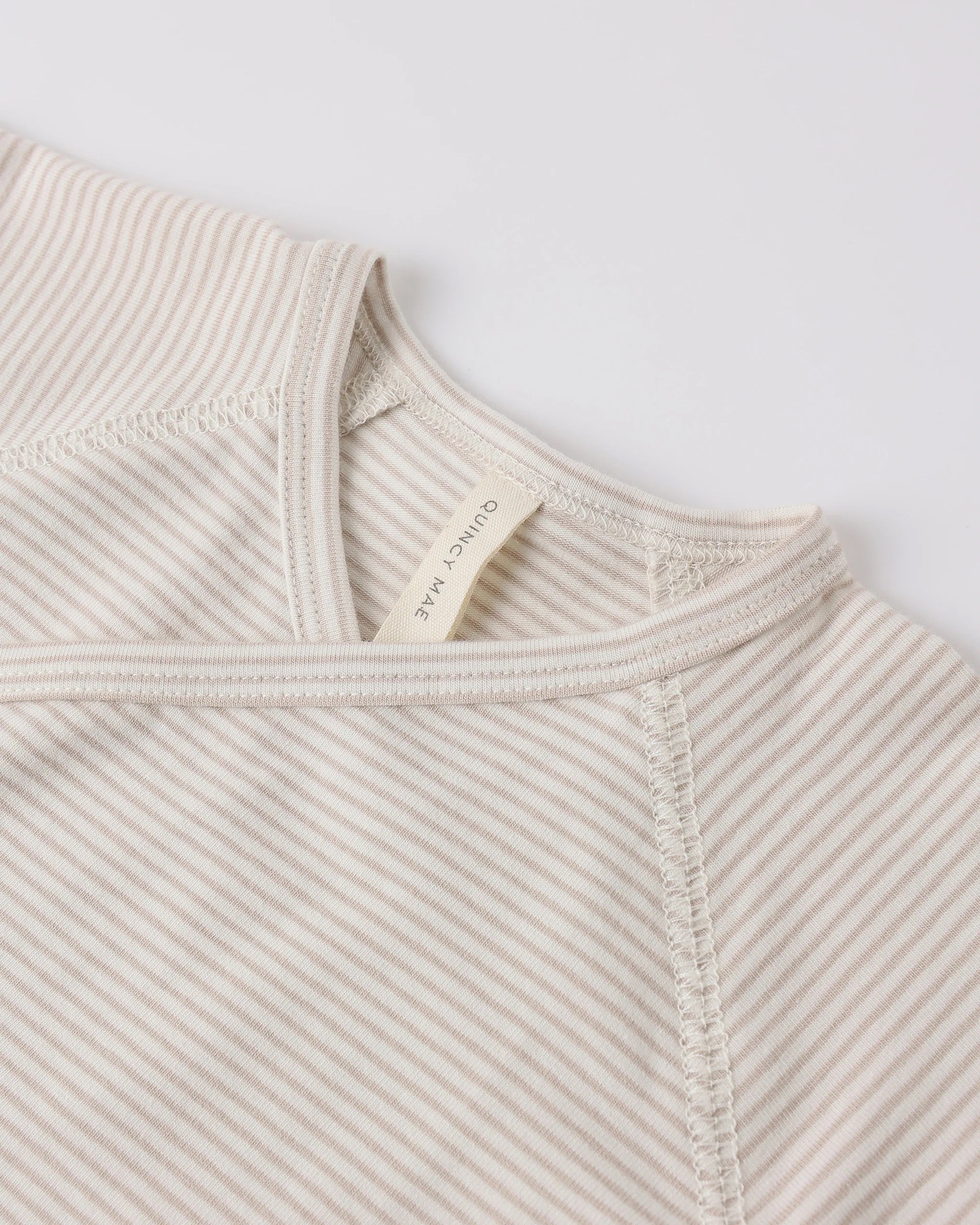 Quincy Mae Wrap Top + Footed Pant Set || Oat Micro Stripe