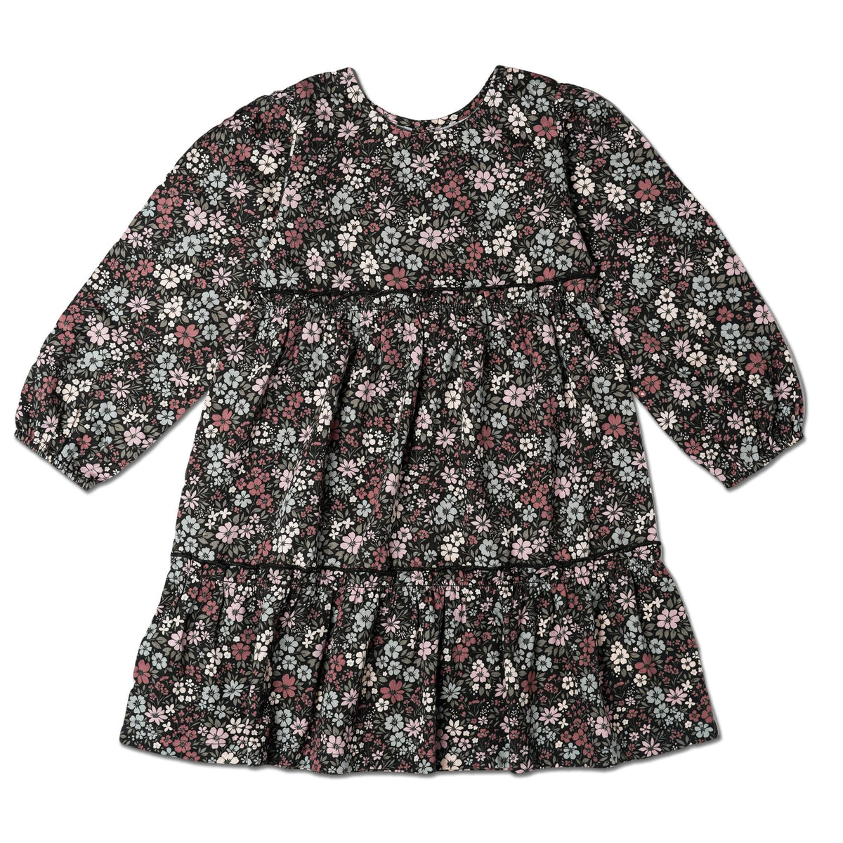 Organic Long Sleeved Tiered Dress || Bohemian Floral
