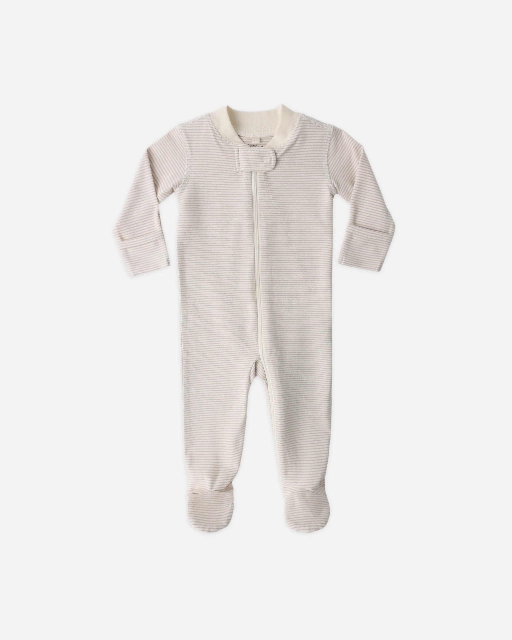 Quincy Mae Zip Long Sleeve Footie || Oat Microstripe