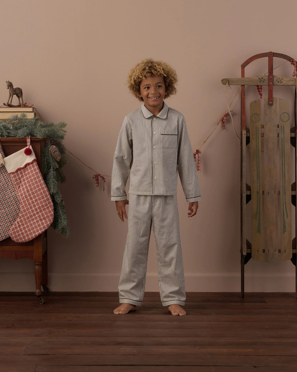 Rylee + Cru Long Sleeve Pajamas || Evergreen Stripe