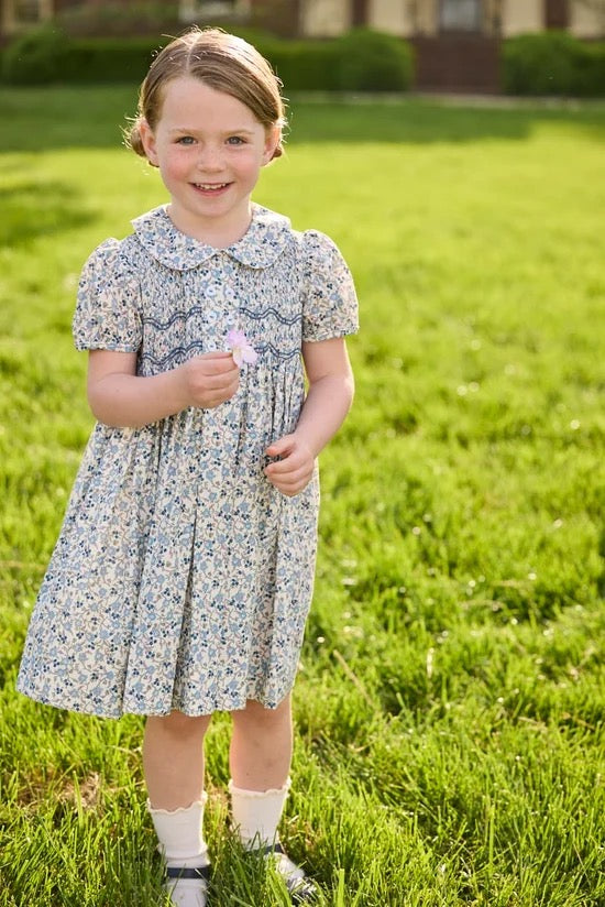 Little English Girls Smocked Bridgett Dress || Wisteria Floral
