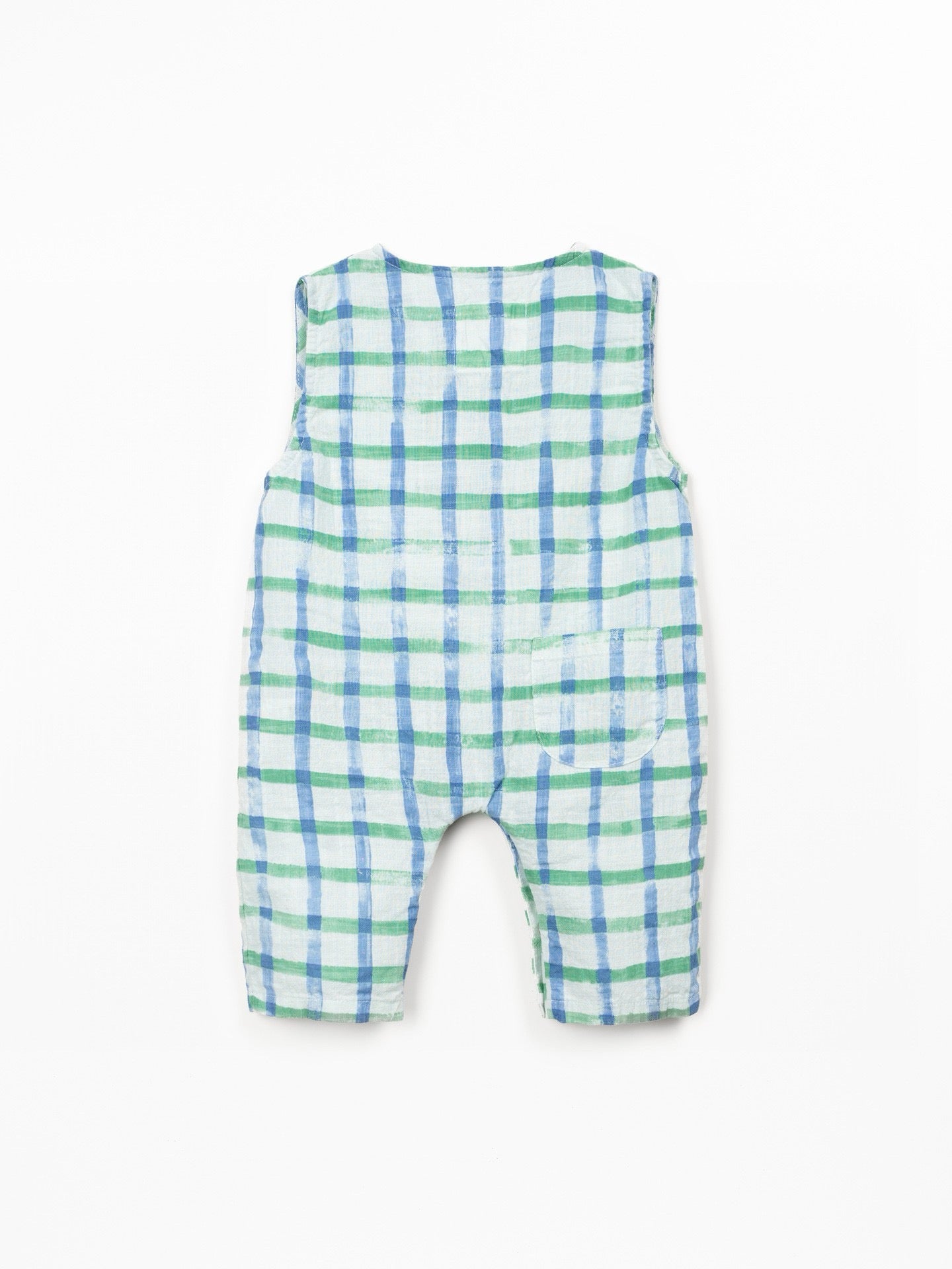 Play Up Checkered Woven Jumpsuit || Green Blue Check