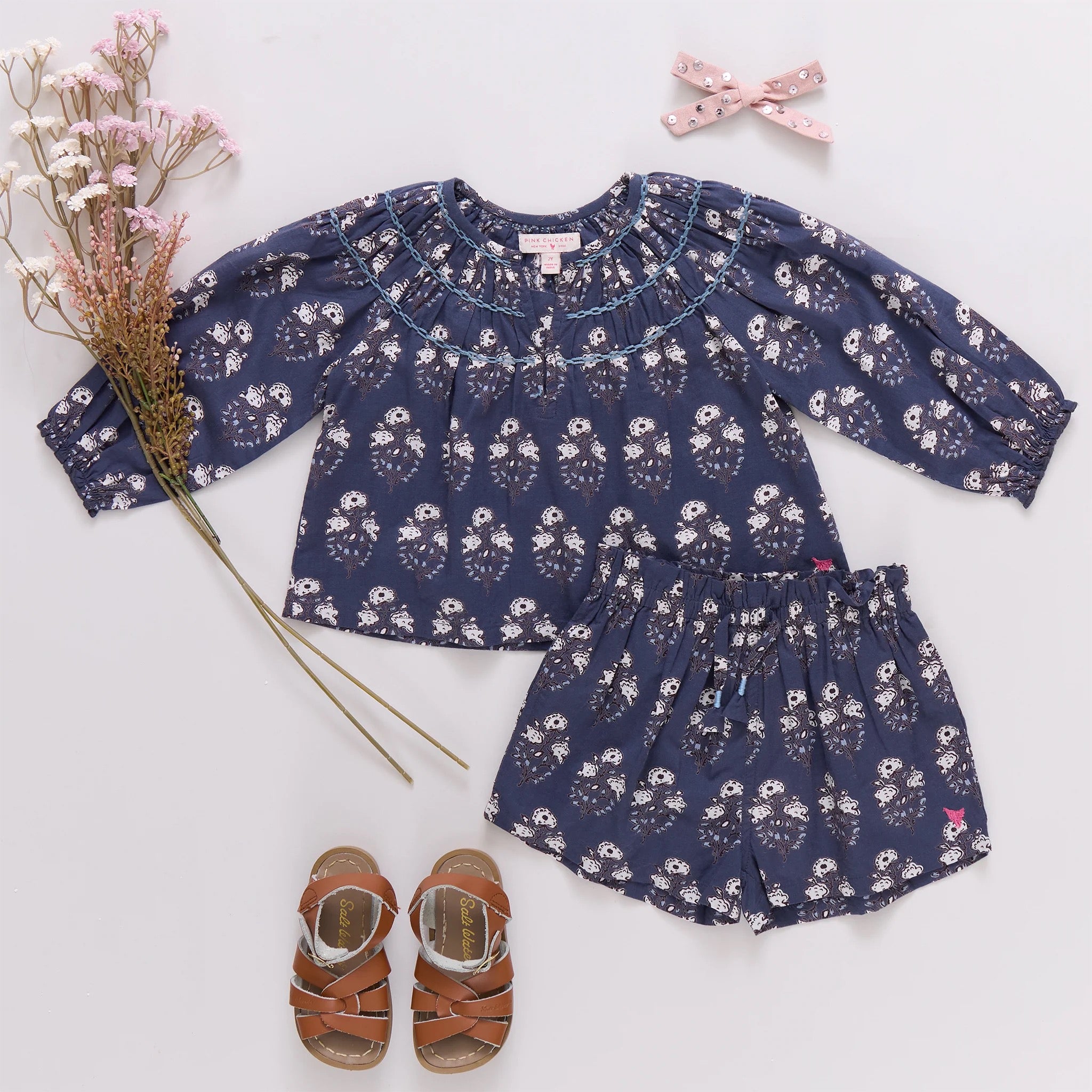 Girls Theodore Short || Navy Strawflower