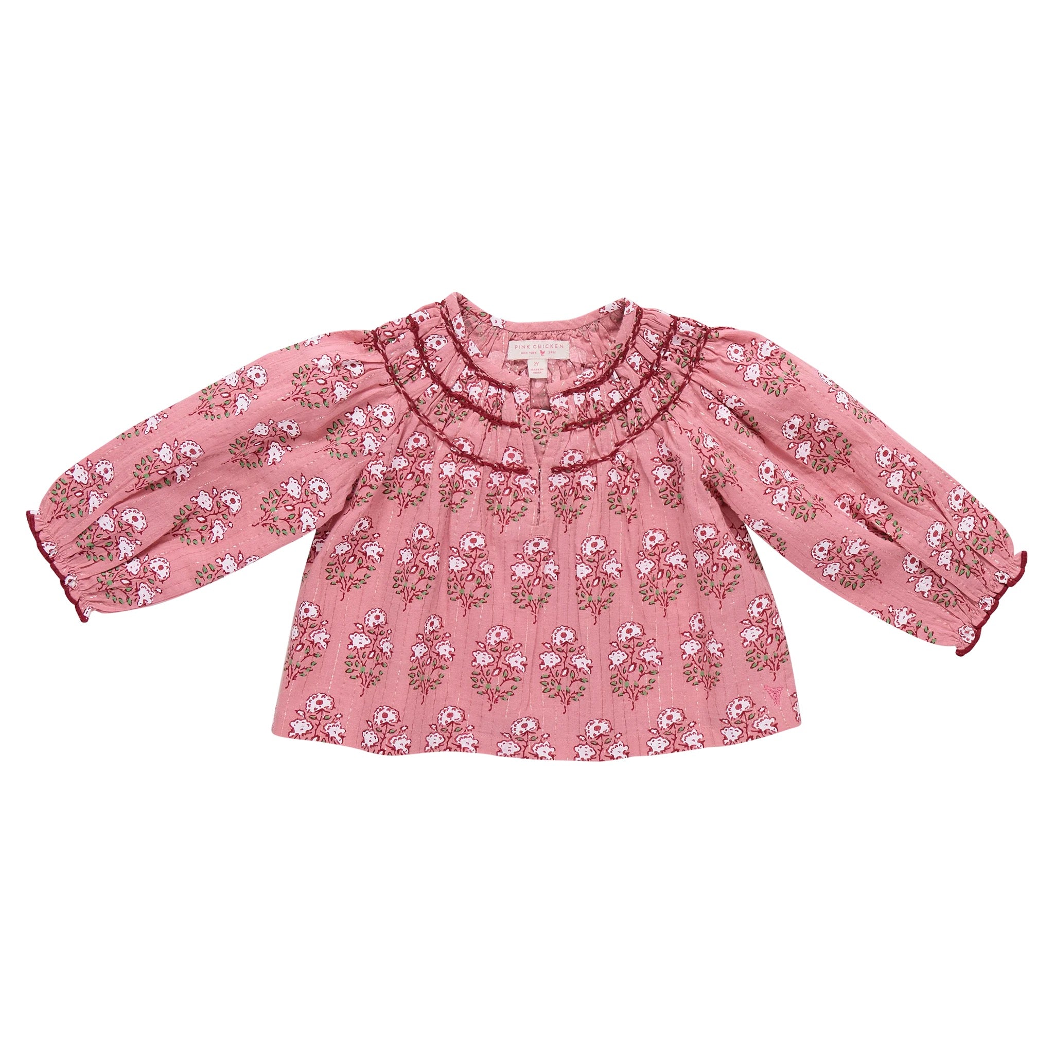 Girls Ava Top || Pink Strawflower