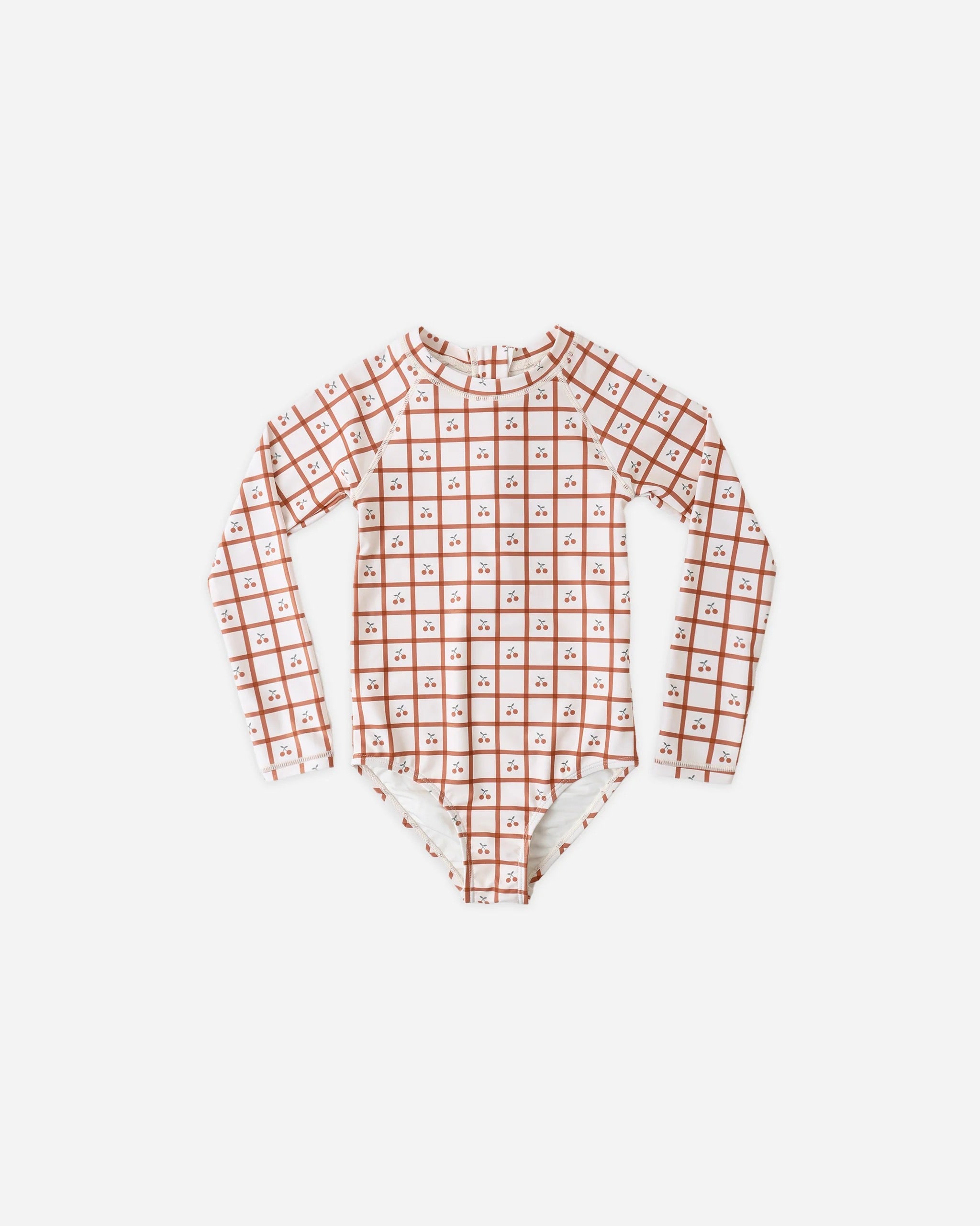 Rylee + Cru Girls Delphine One-Piece Rashguard || Cherry Check