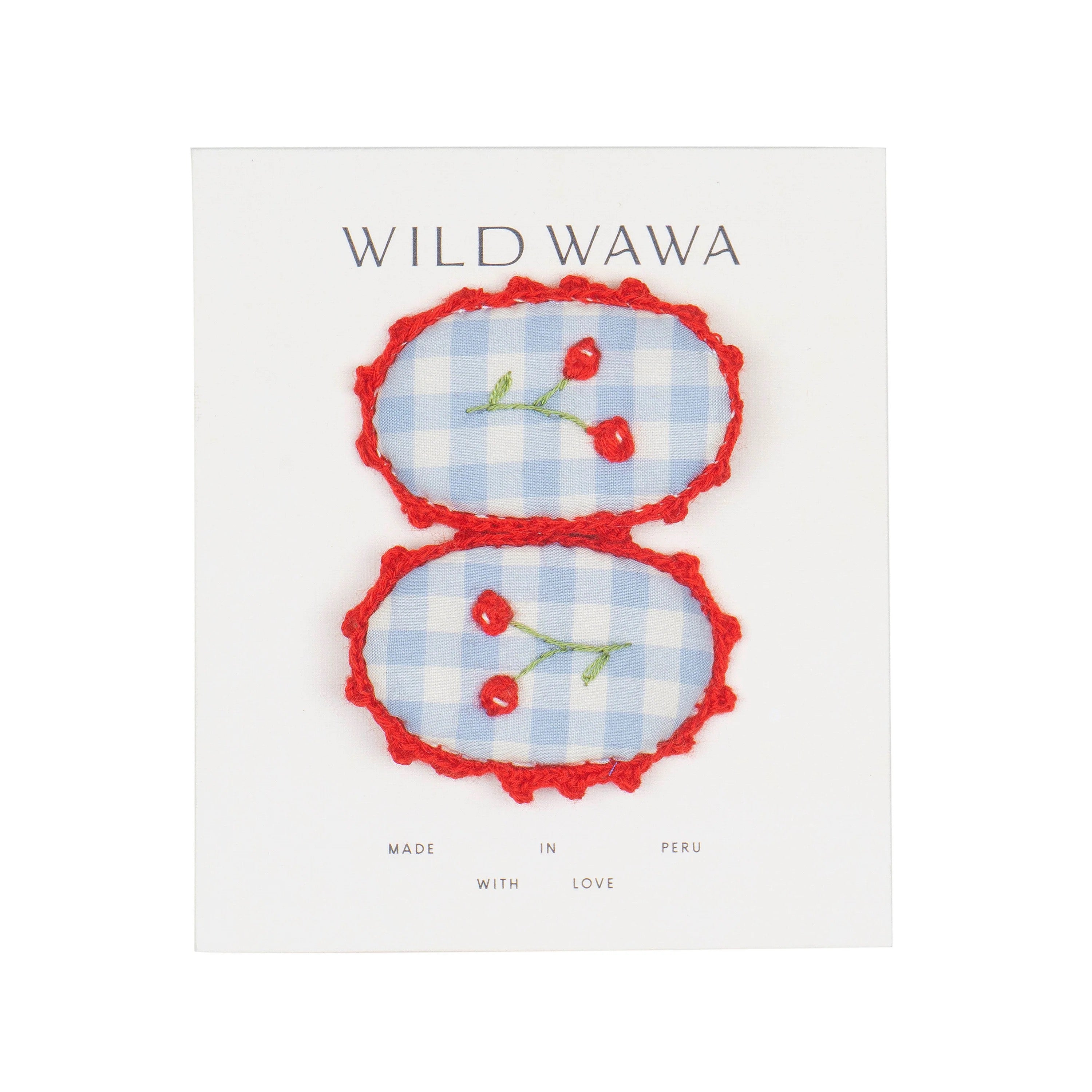 Wild Wawa Crochet Clip || Blue Gingham/Cherry