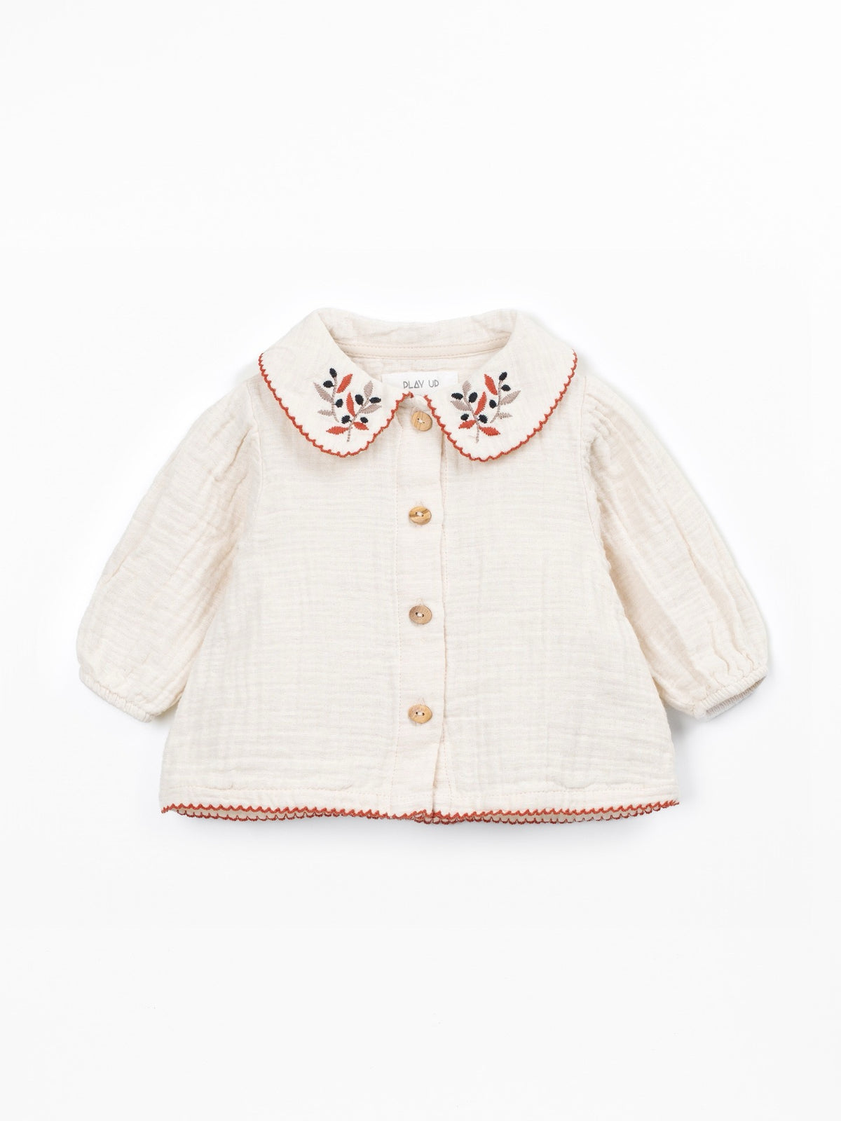 Play Up Woven Blouse with Embroidered Collar || Cream