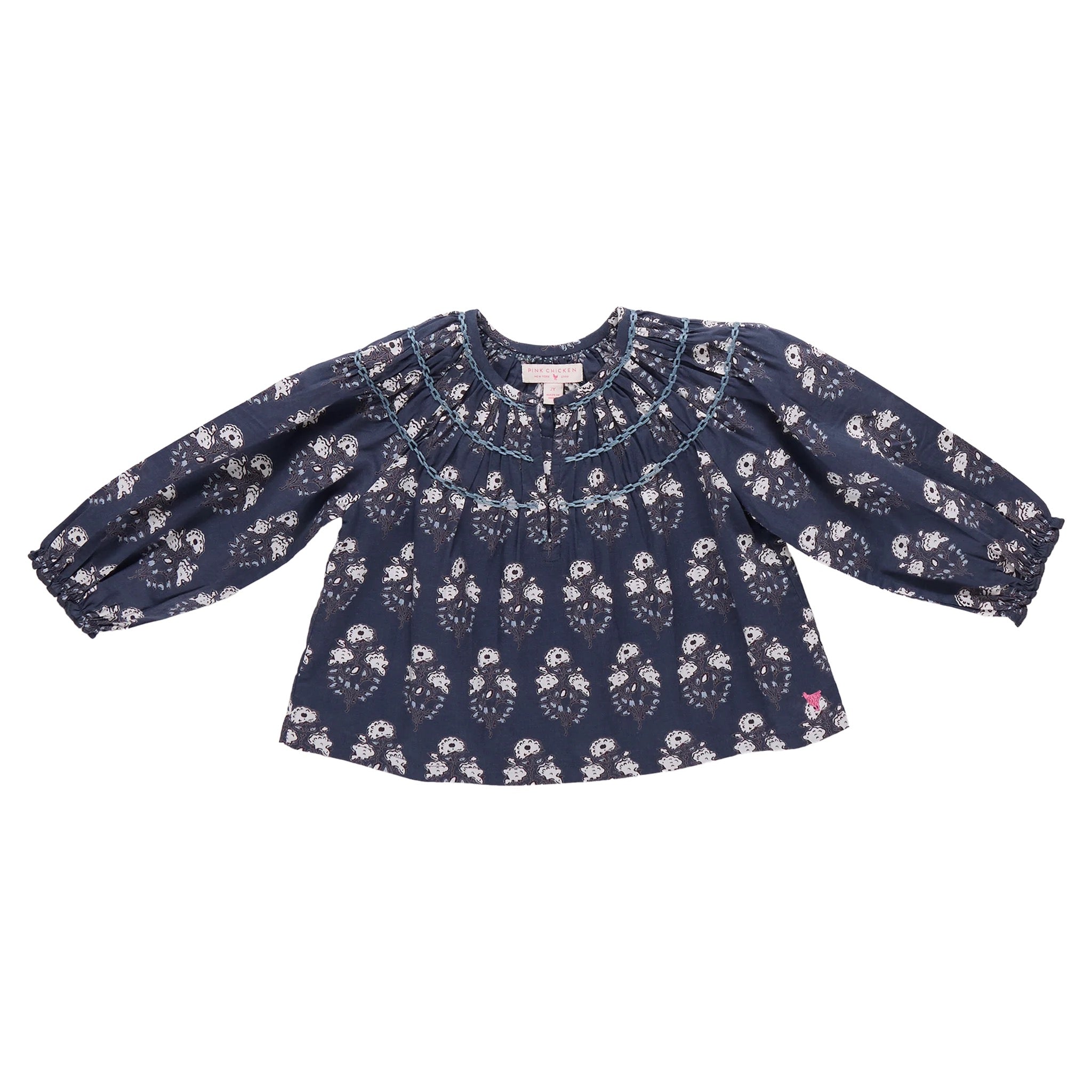 Girls Ava Top || Navy Strawfower