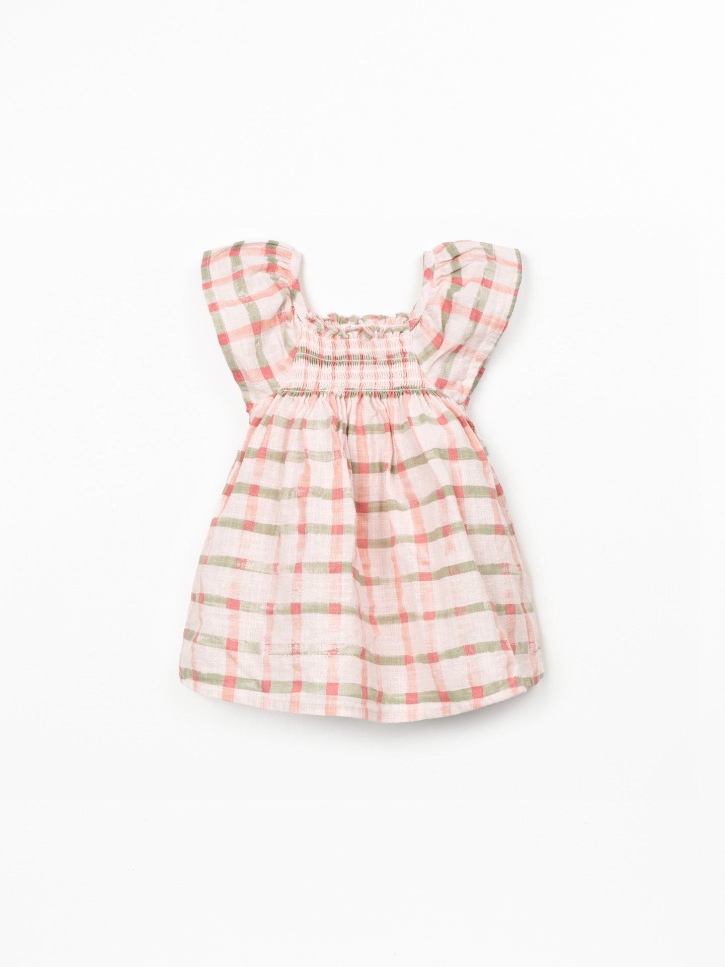 Play Up Girls Checkered Printed Dress || Green-Pink