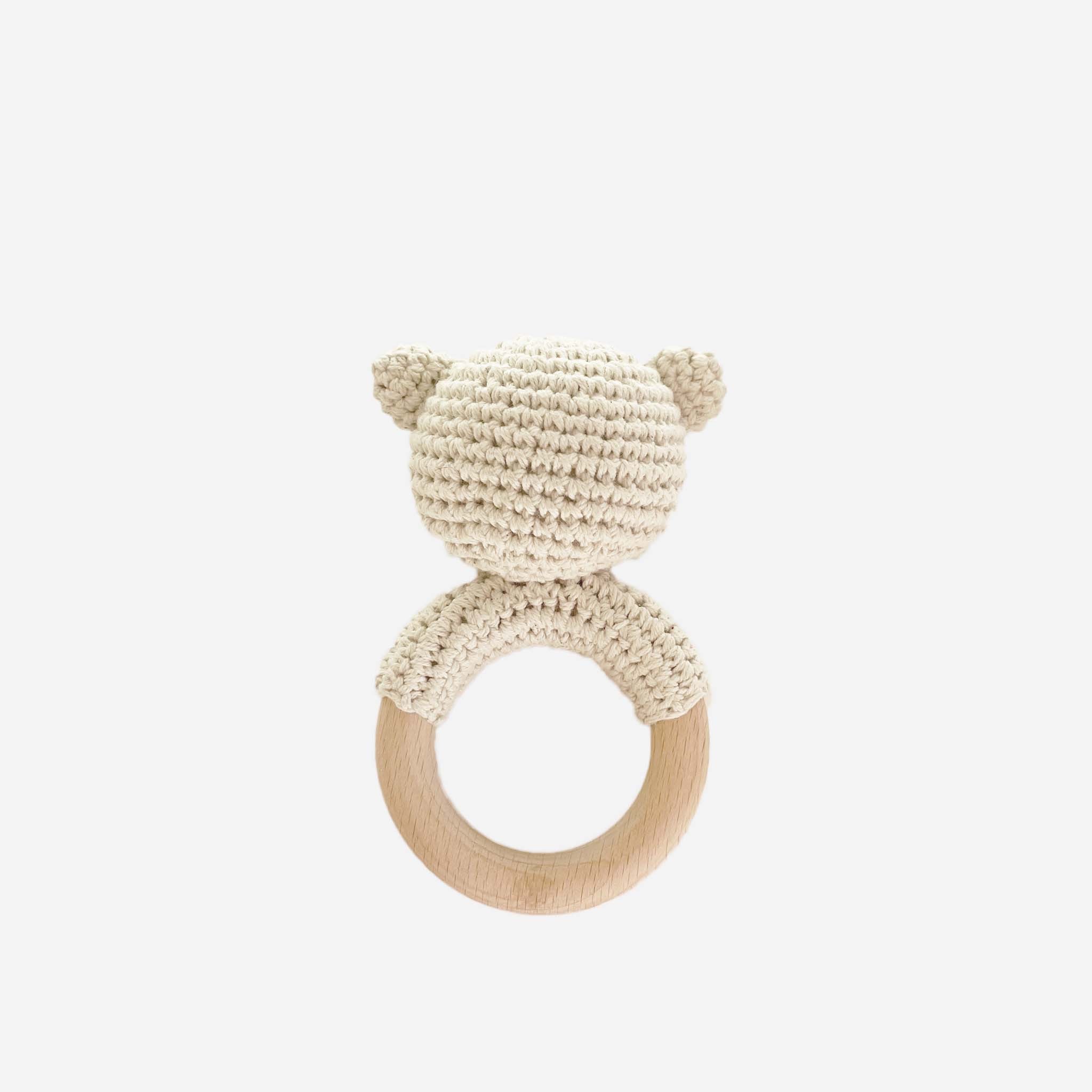 Cotton Crochet Bear Rattle Teether || Cream