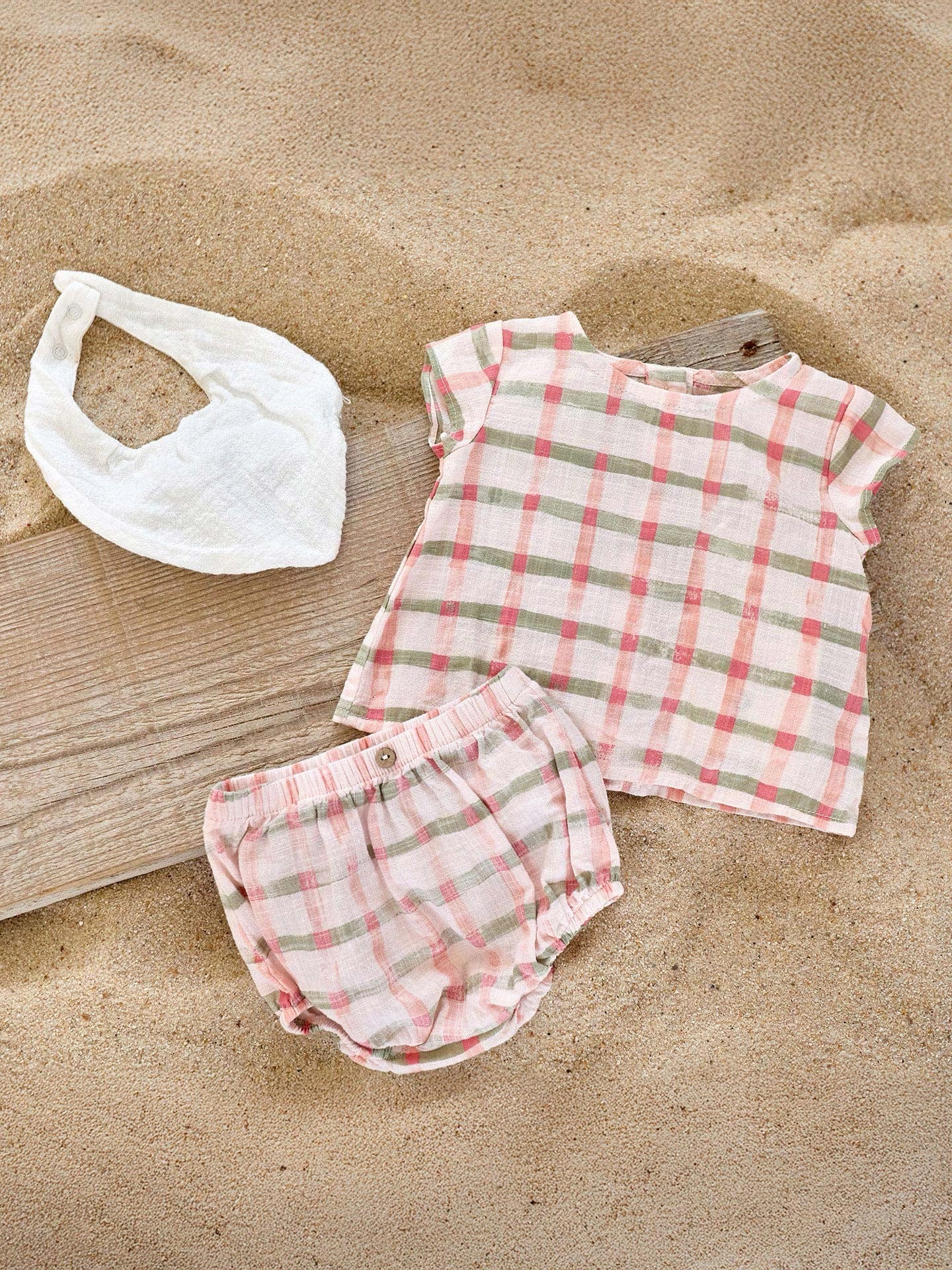 Play Up Organic Cotton Checkered Top || Pink-Green