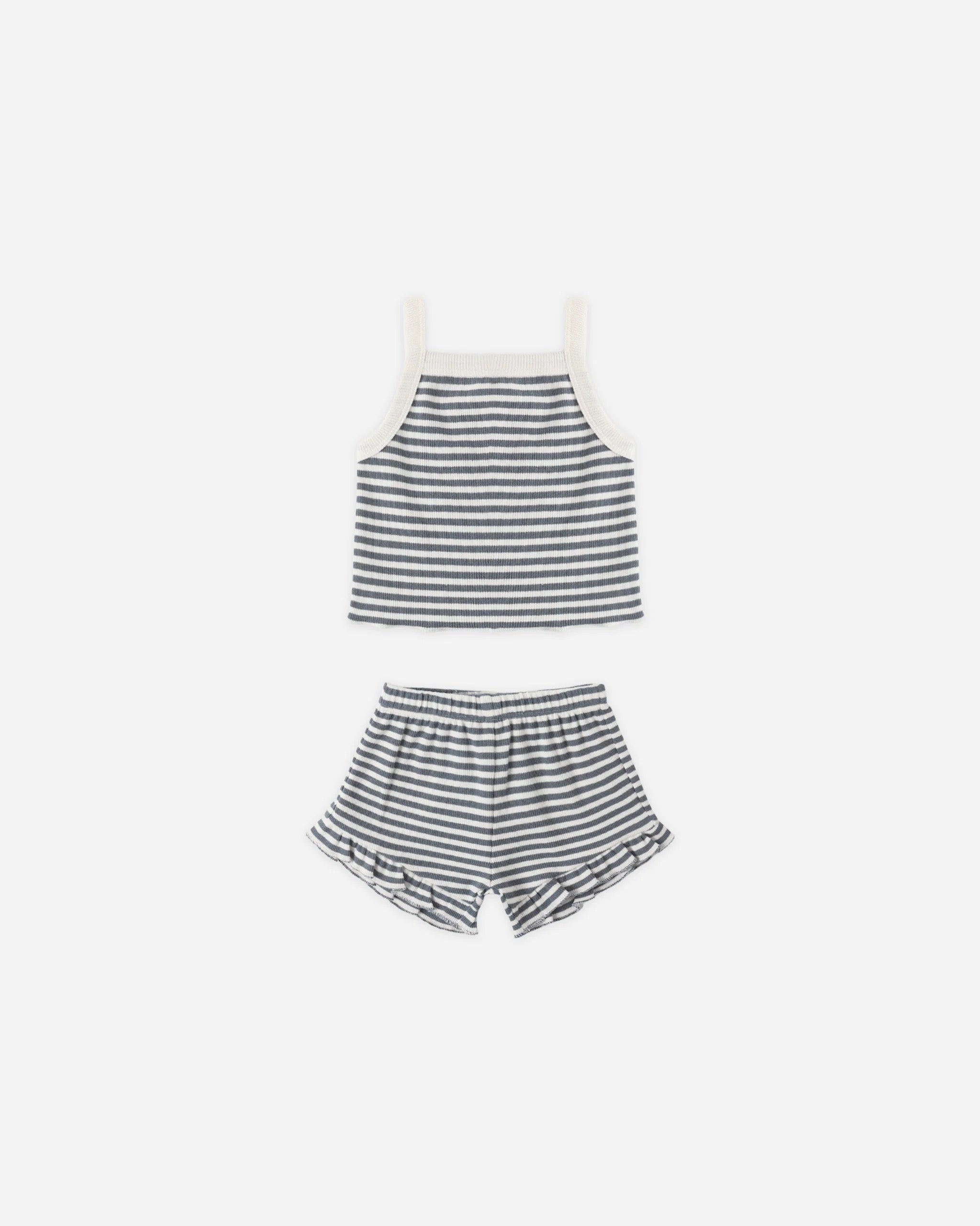 Quincy Mae Evie Tank + Shortie Set || Ocean Stripe