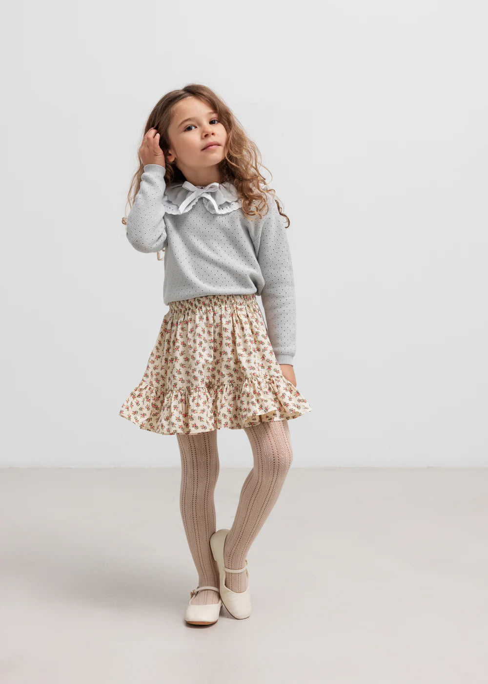 Olive Knit Cardigan & Japanese Flower Skirt Set