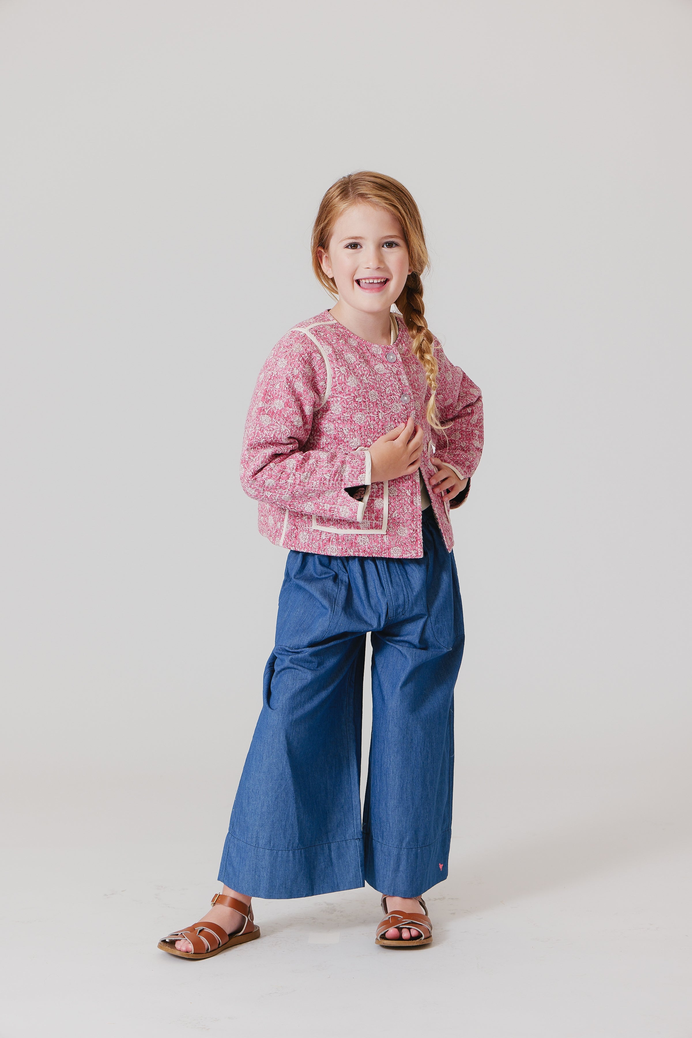 Girls Reversible Quilted Jacket Hot Pink Garden Floral